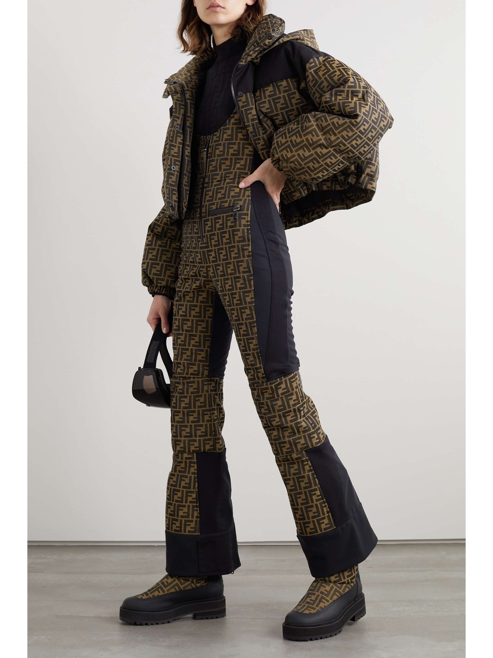 FENDI Coated canvas-jacquard ski salopettes