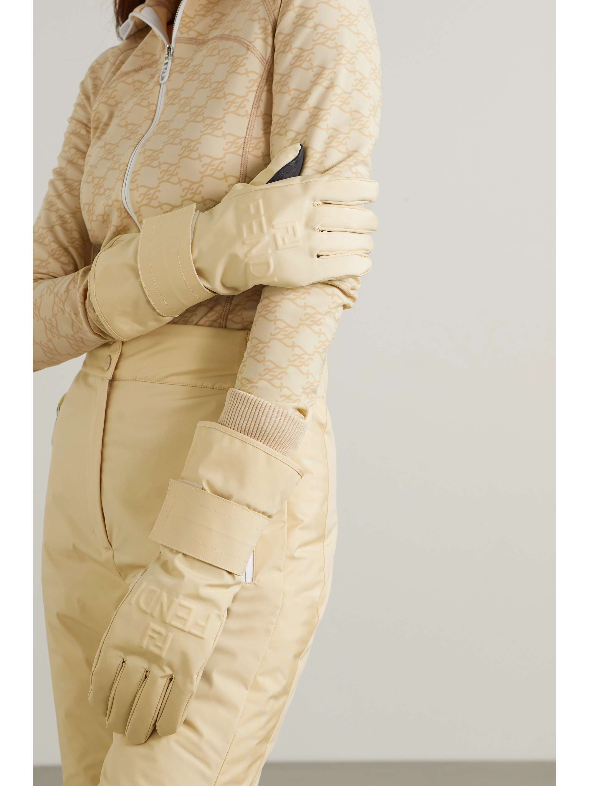 FENDI Embossed padded shell and leather ski gloves