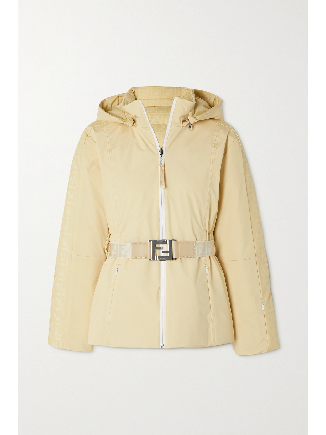 Fendi Belted Hooded Down Ski Jacket In Cream