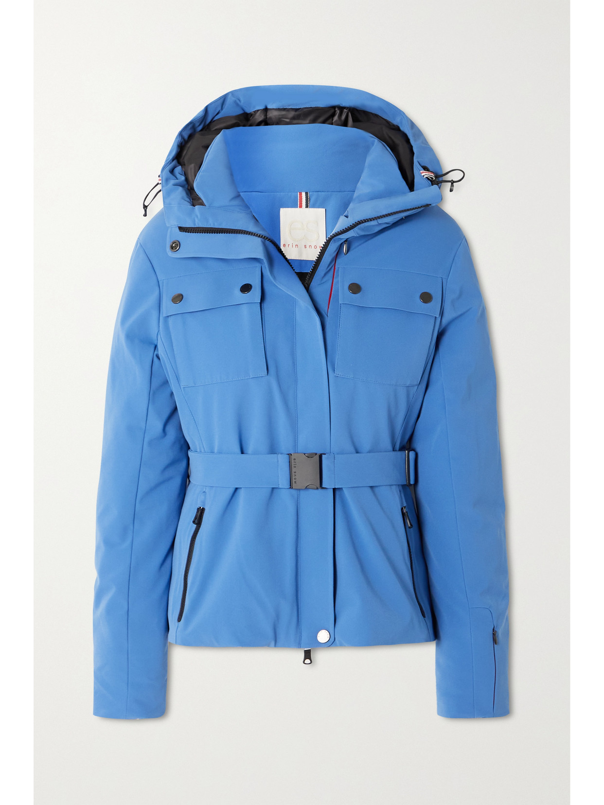 Erin Snow + Net Sustain Diana Hooded Belted Recycled Ski Jacket In Blue
