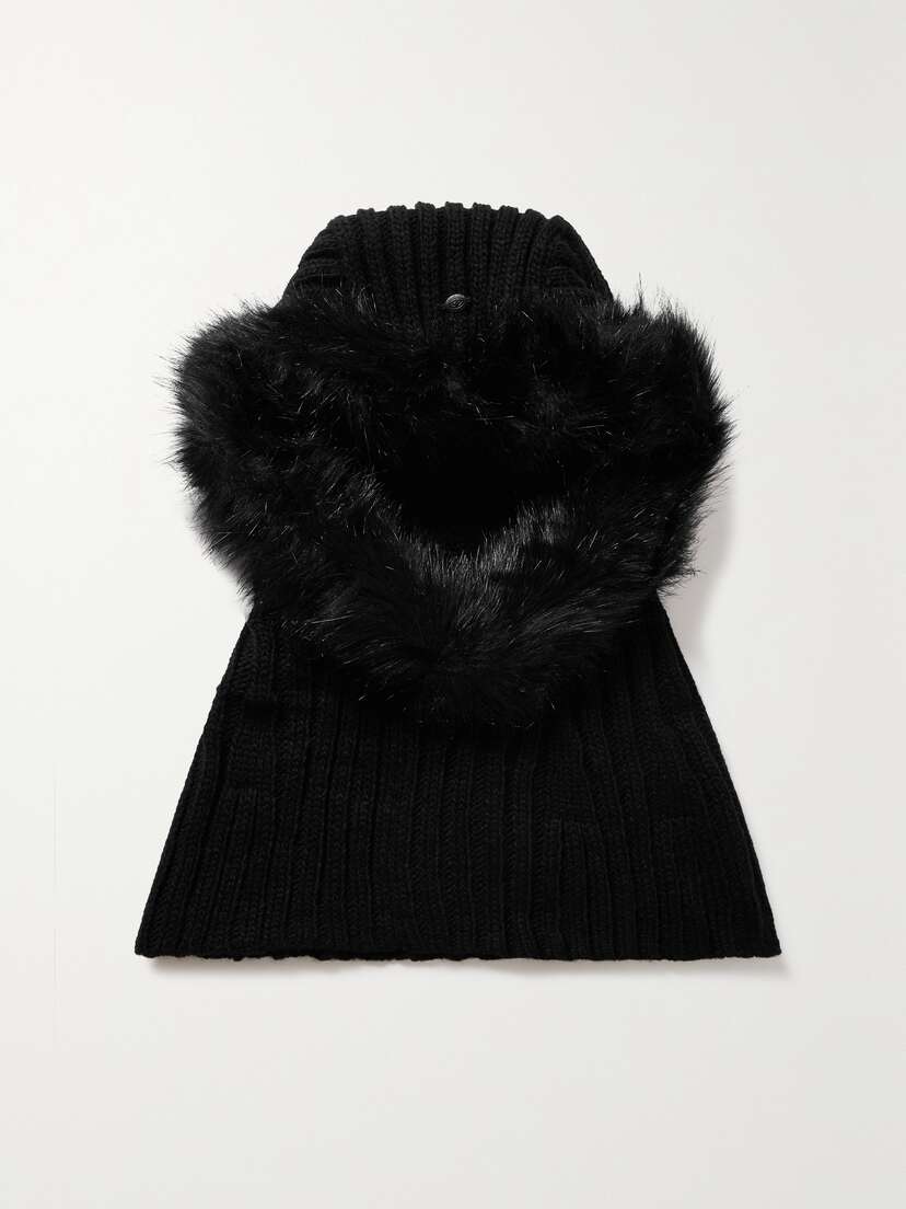 Goldbergh Naomi Faux Fur-trimmed Ribbed-knit Hood
