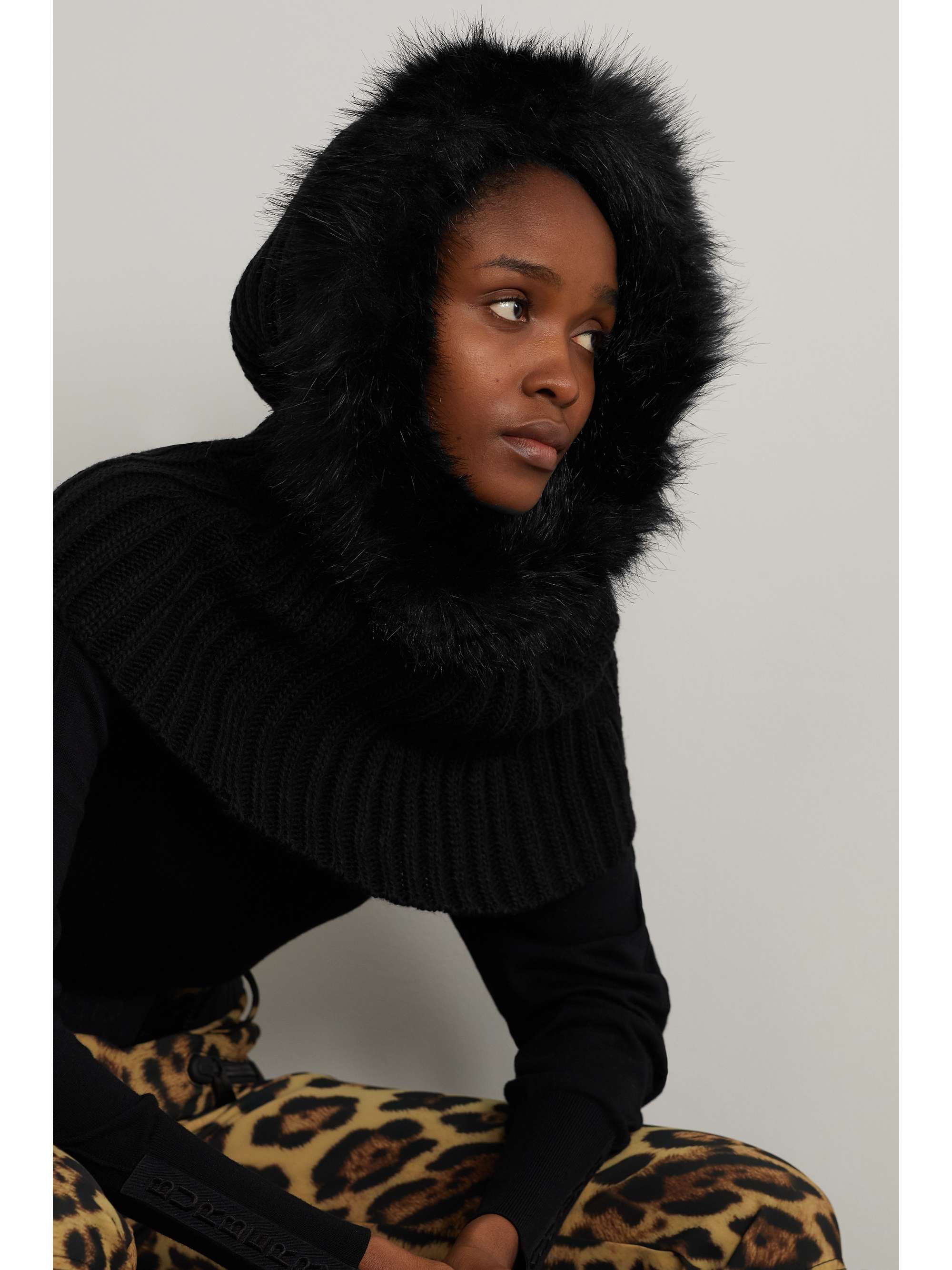 GOLDBERGH Naomi faux fur-trimmed ribbed-knit hood