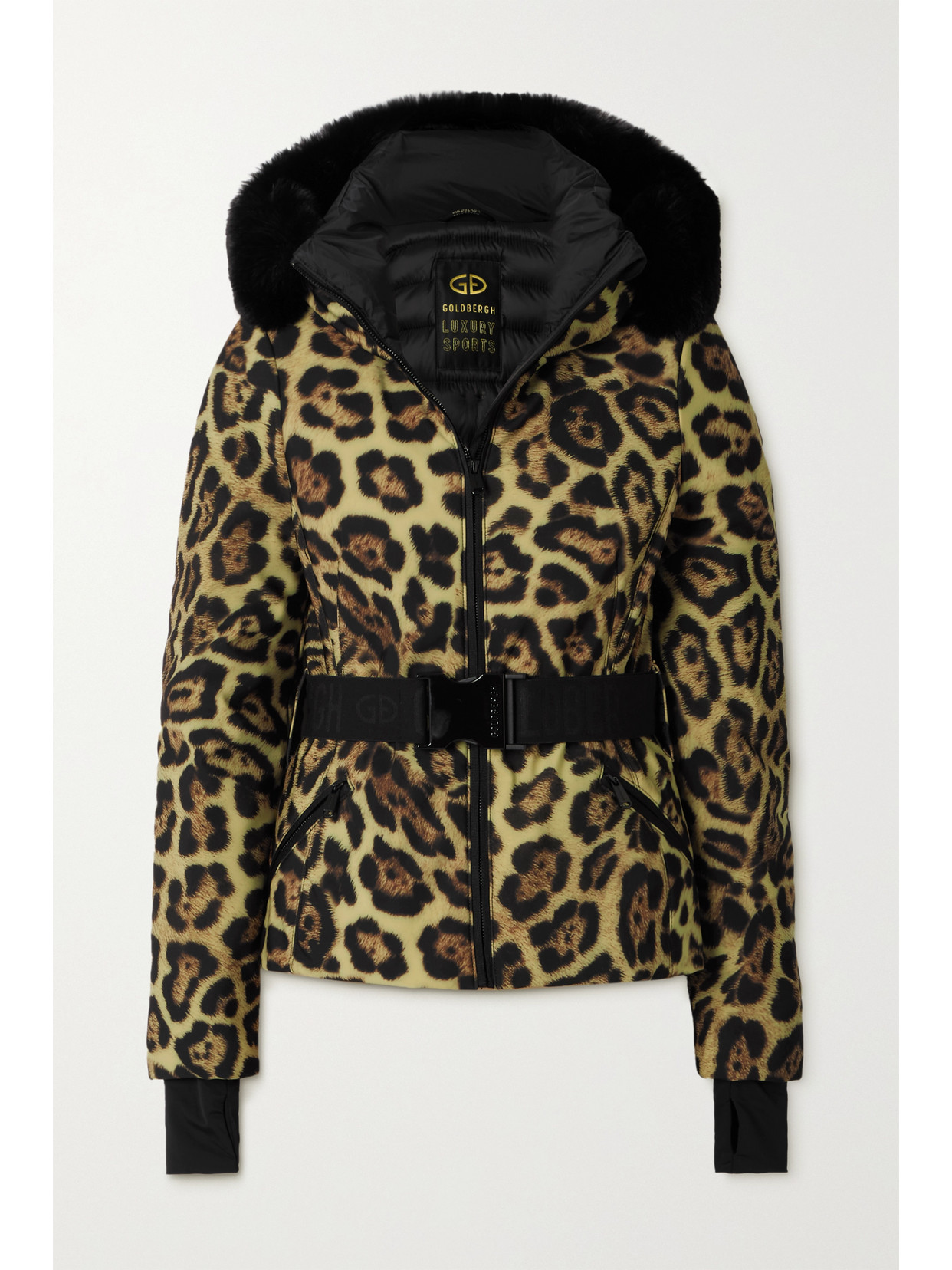 Goldbergh Fierce Hooded Belted Jaguarprint Quilted Down Ski Jacket