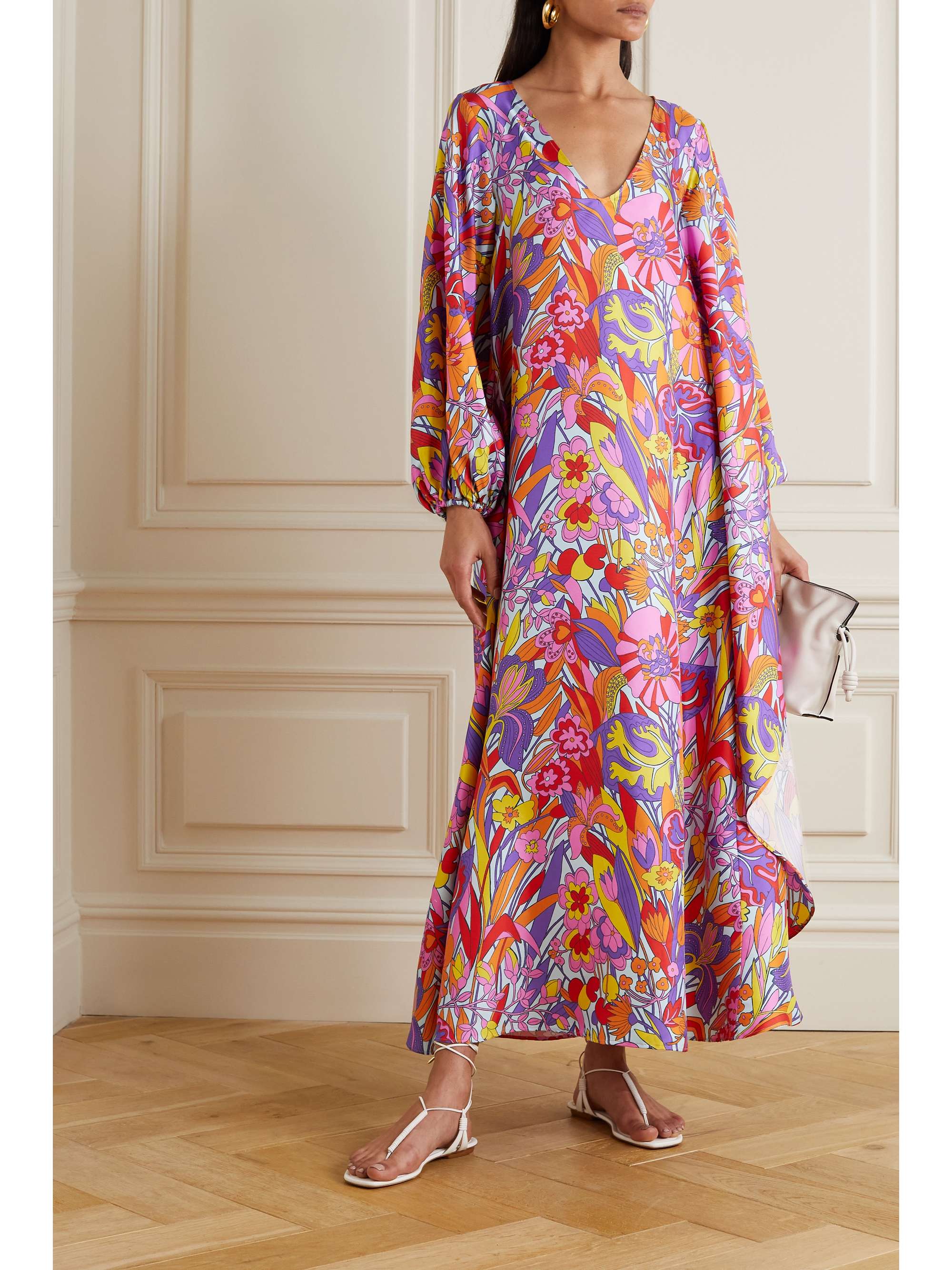 LA DOUBLEJ Opera asymmetric floral-print silk-twill maxi dress