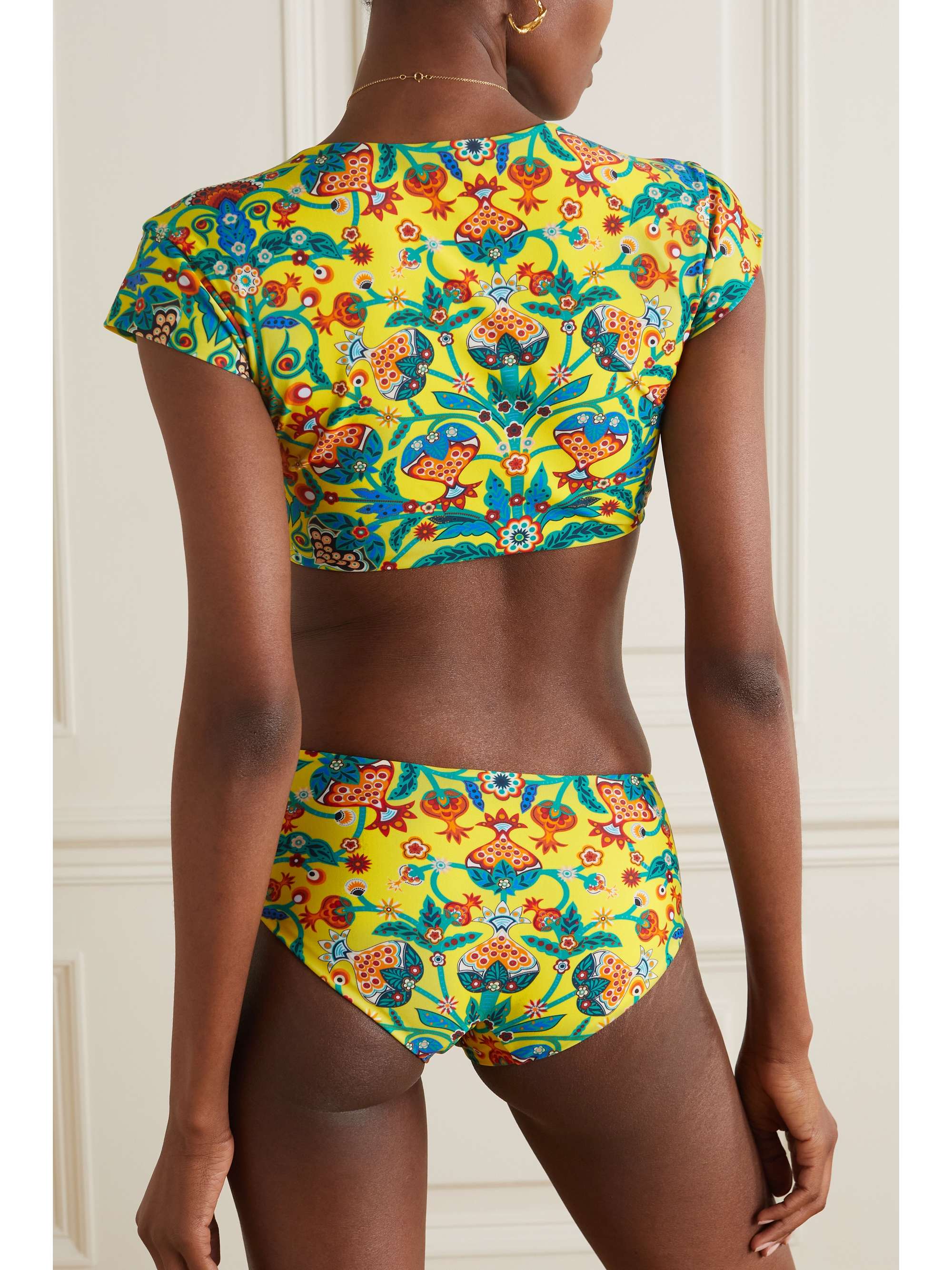LA DOUBLEJ Bardot tie-detailed printed bikini top
