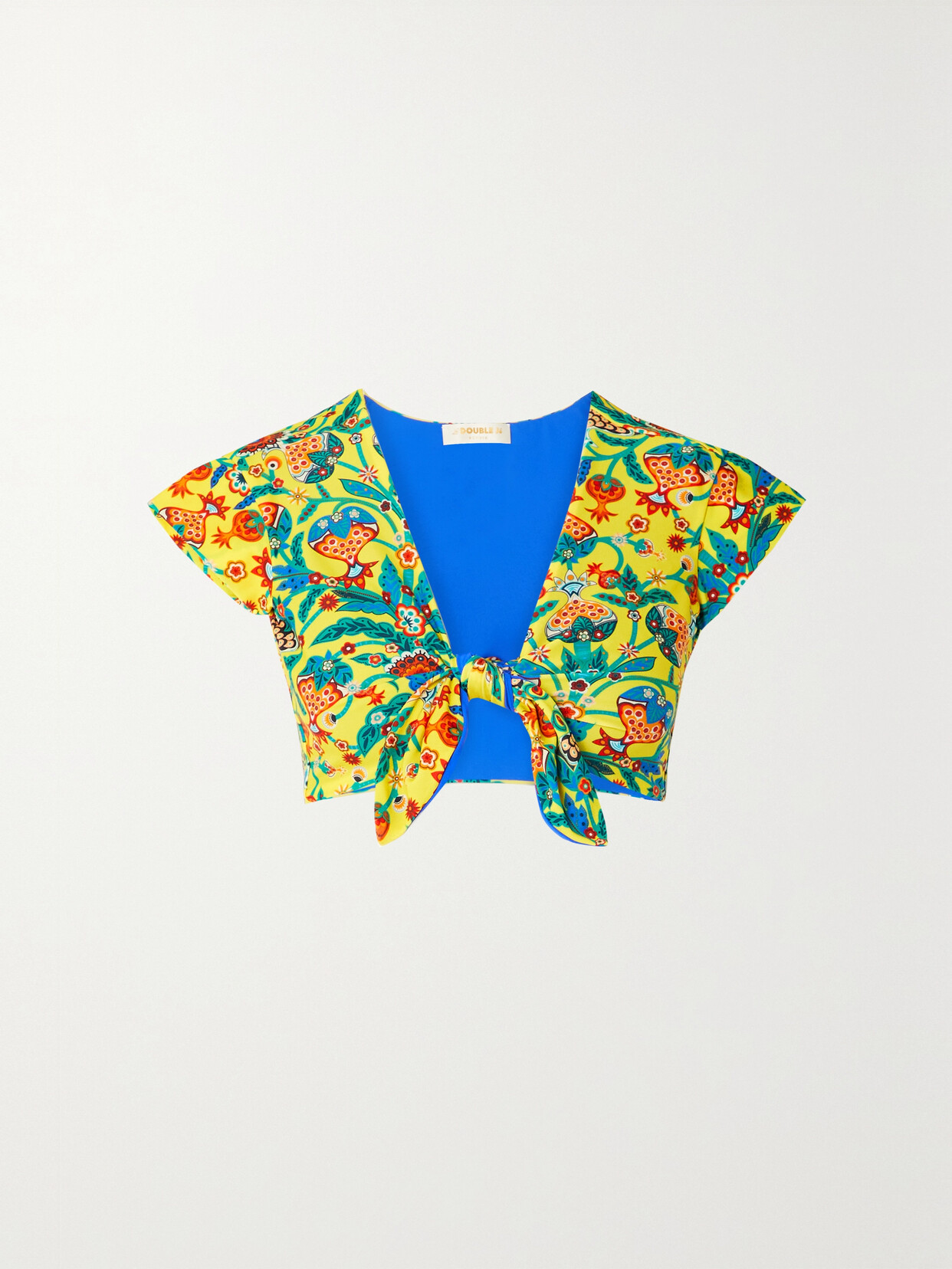 La DoubleJ Bardot Tie-detailed Printed Bikini Top - Yellow