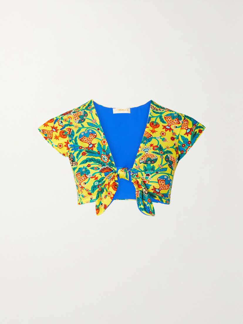 La DoubleJ Bardot Tie-detailed Printed Bikini Top - x large