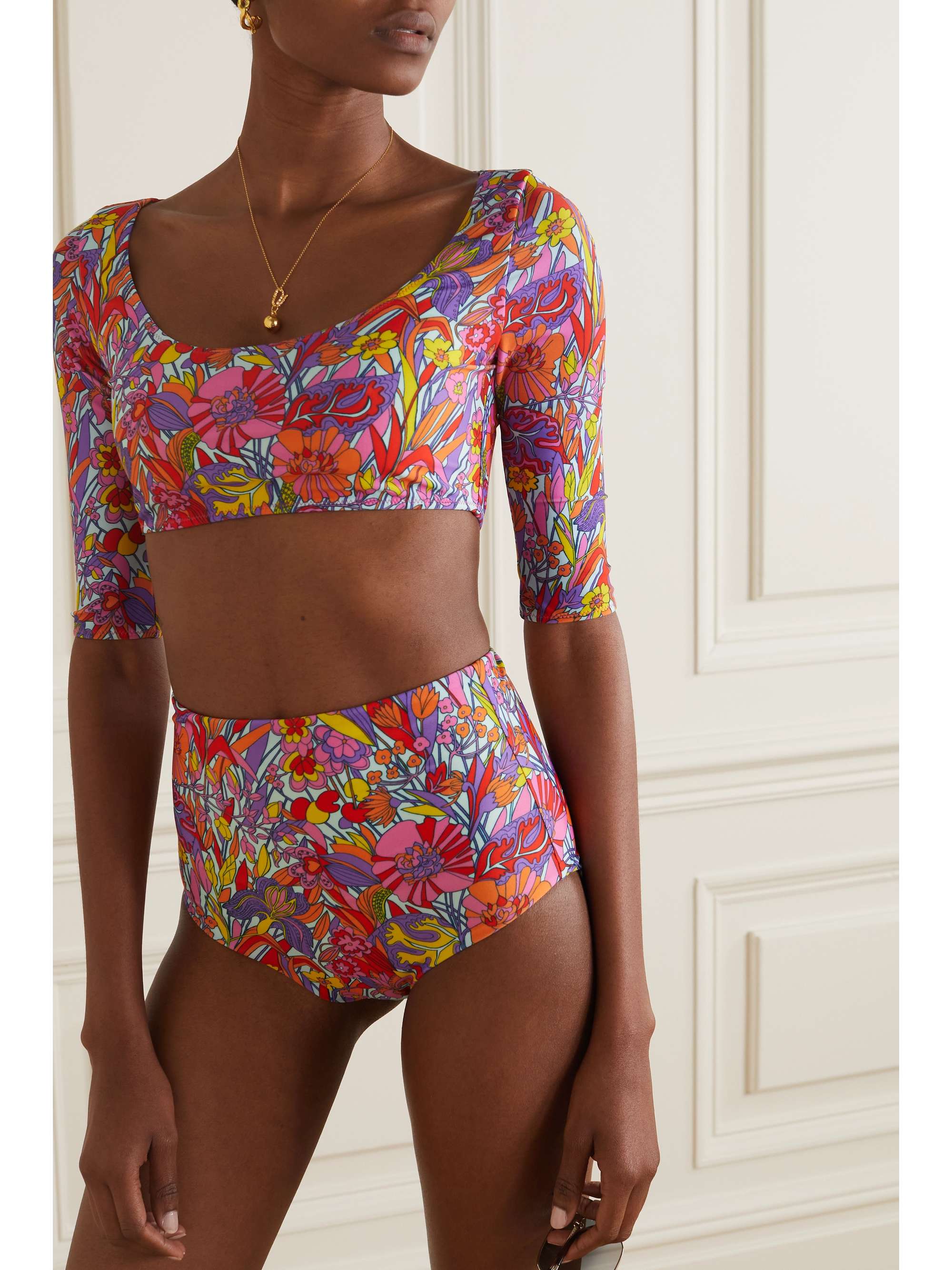 LA DOUBLEJ Portofino floral-print stretch bikini top