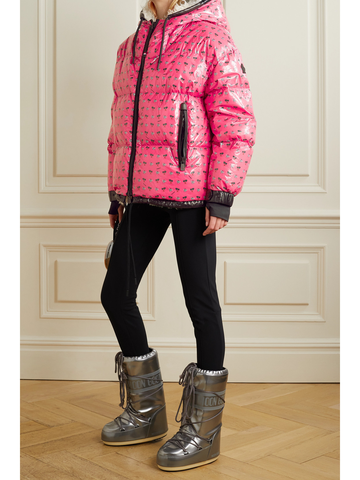 Moncler Echelle Hooded Printed Quilted Shell Down Jacket In Pink