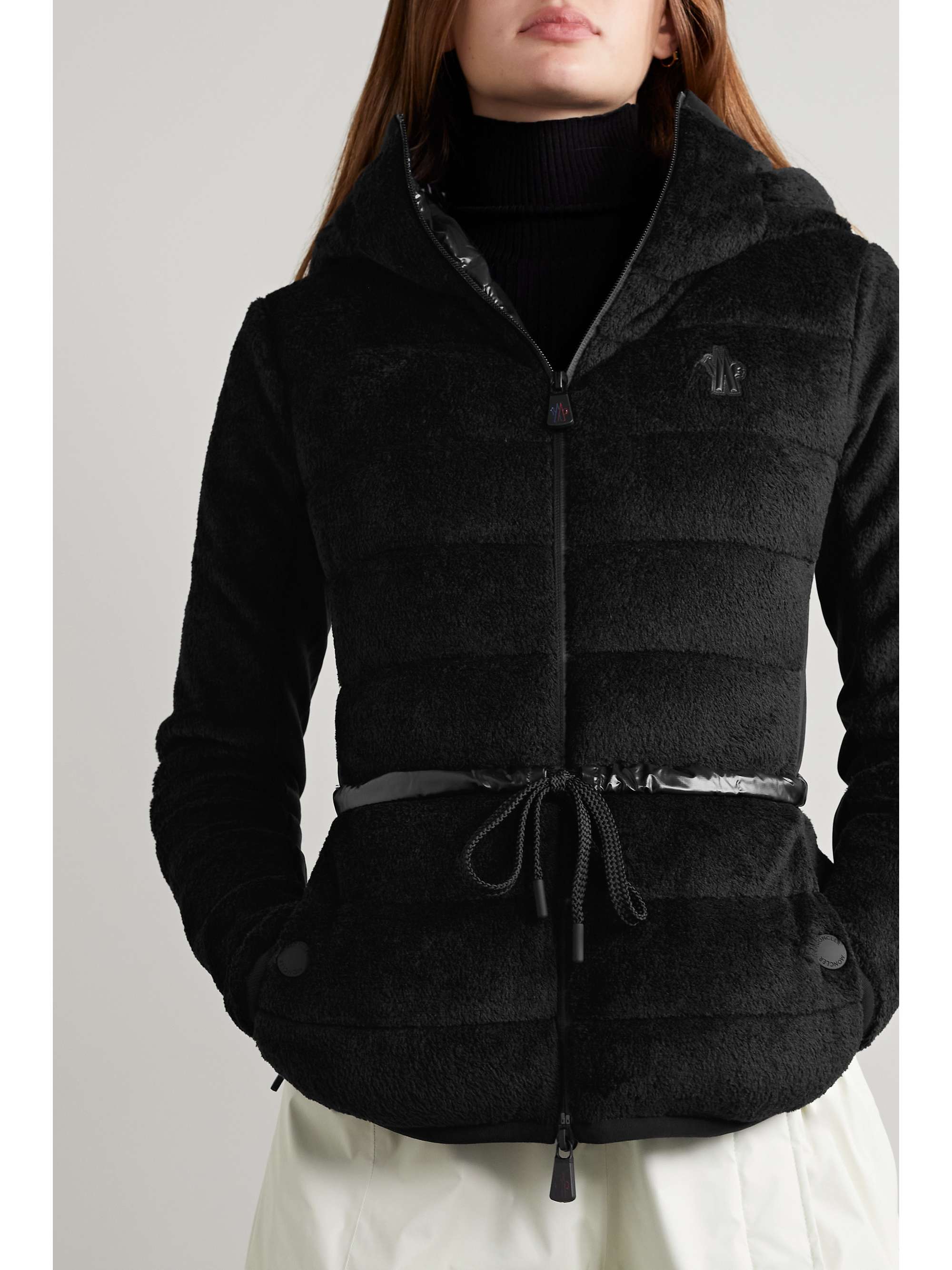 MONCLER GRENOBLE Hooded stretch-jersey and shell-trimmed fleece down jacket