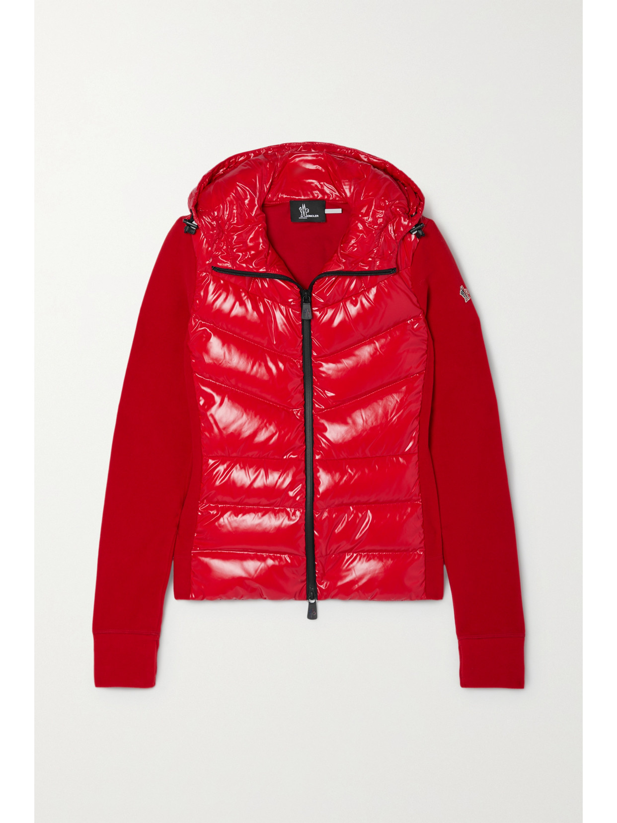 Moncler Technical Hooded Lined Fleece Zip-up Sweatshirt In Red