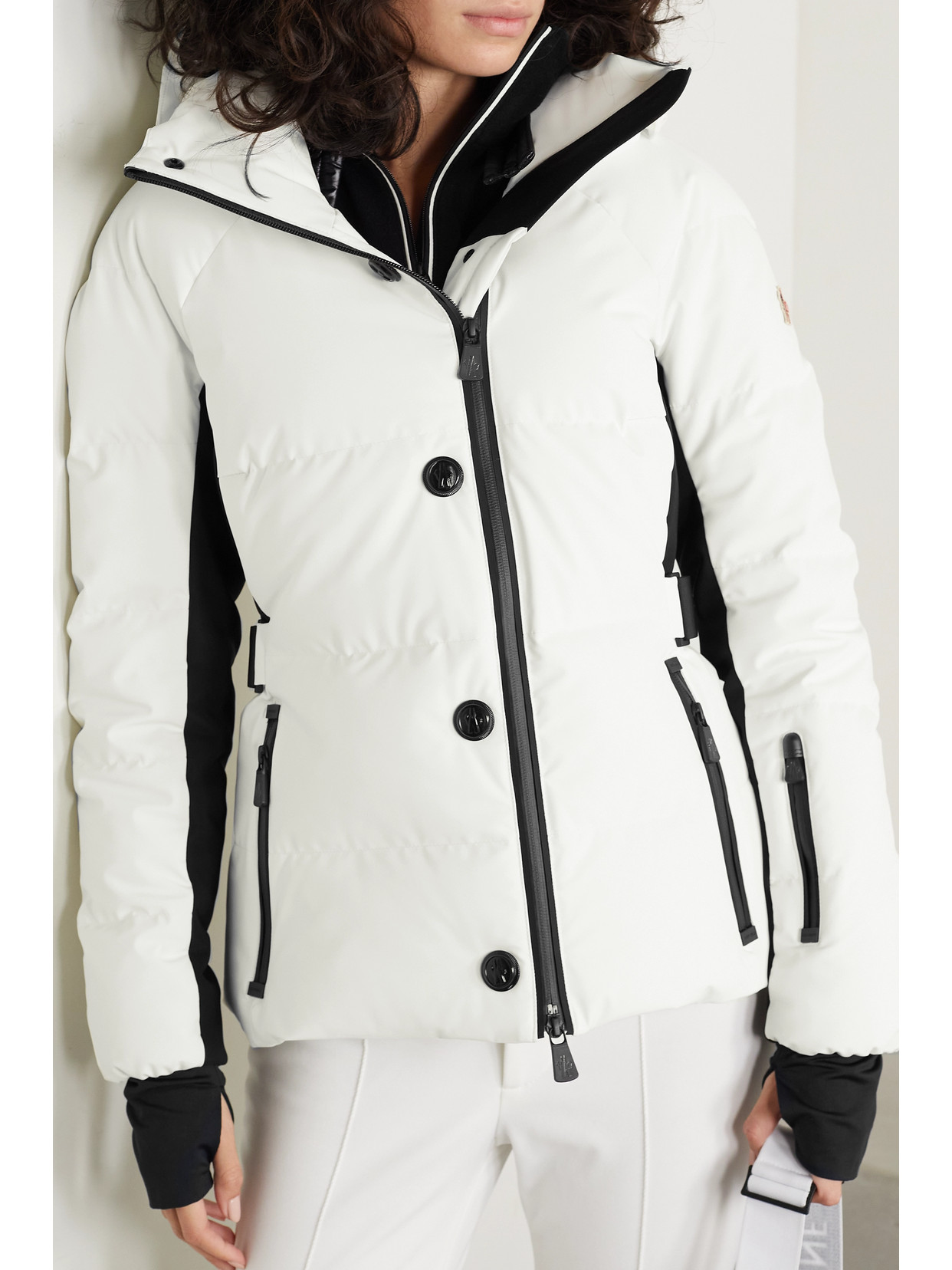 MONCLER GUYANE HOODED JERSEY-TRIMMED QUILTED SHELL DOWN JACKET