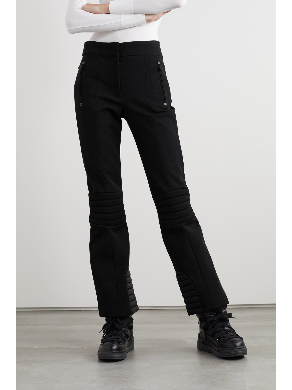 Shop Moncler Sportivo Quilted Stretch-twill Flared Ski Pants In Black