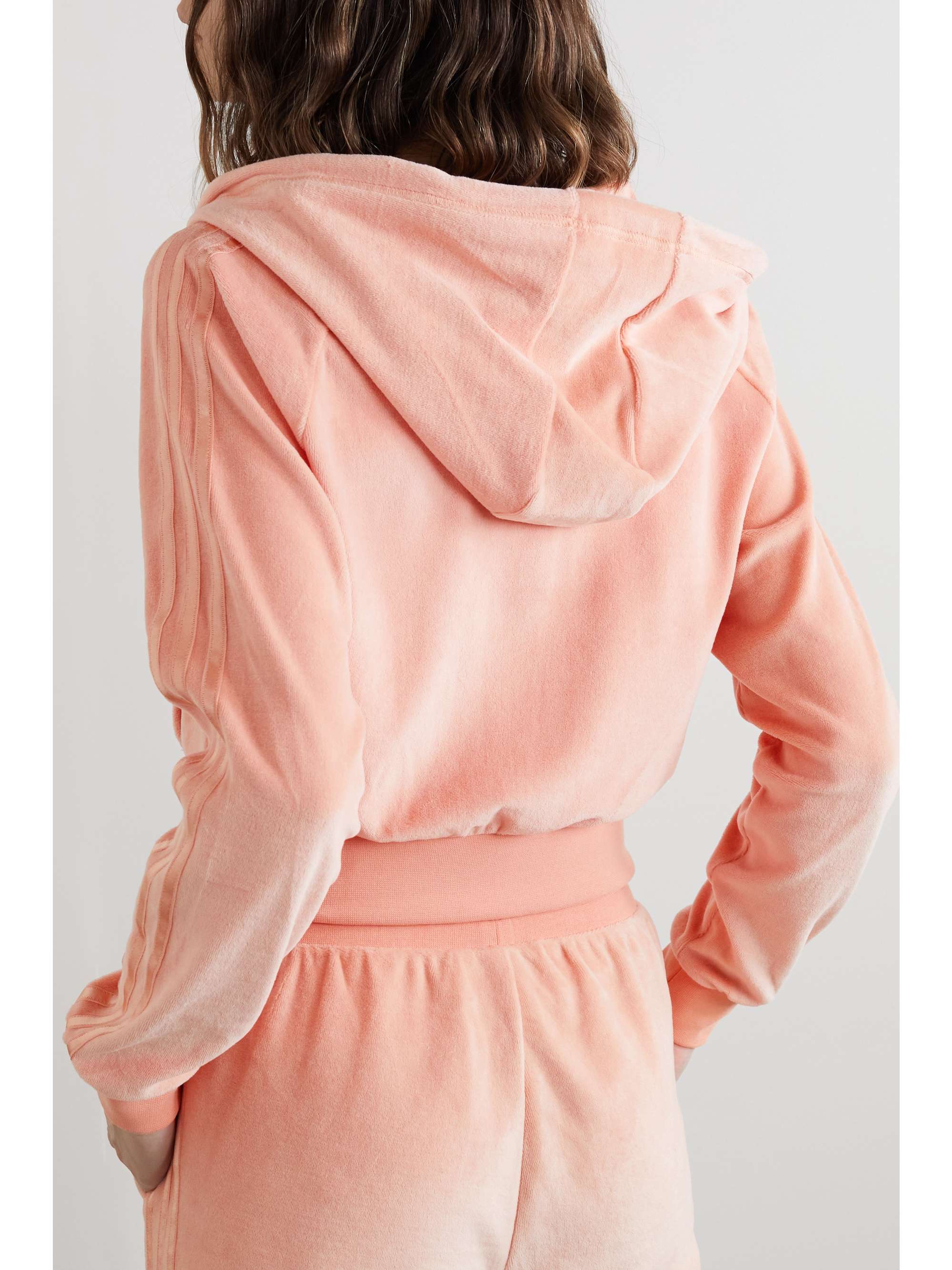 Blush Cropped cotton-blend velour 