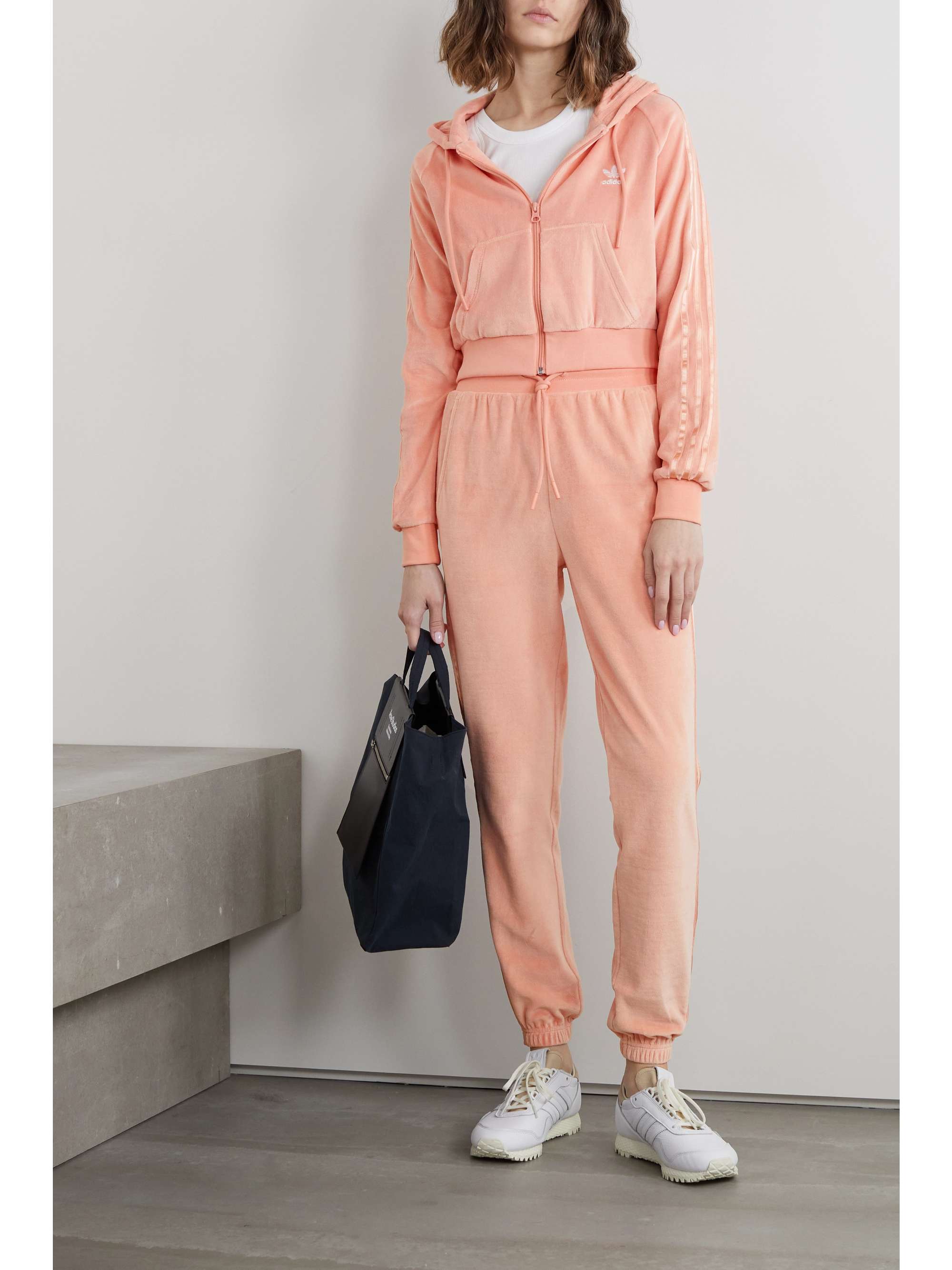Blush Cropped cotton-blend velour 