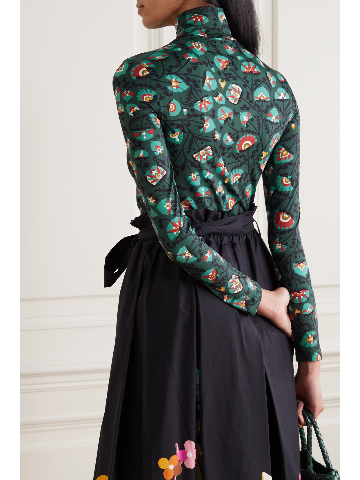 LA DOUBLEJ FLORAL-PRINT STRETCH-JERSEY TURTLENECK TOP