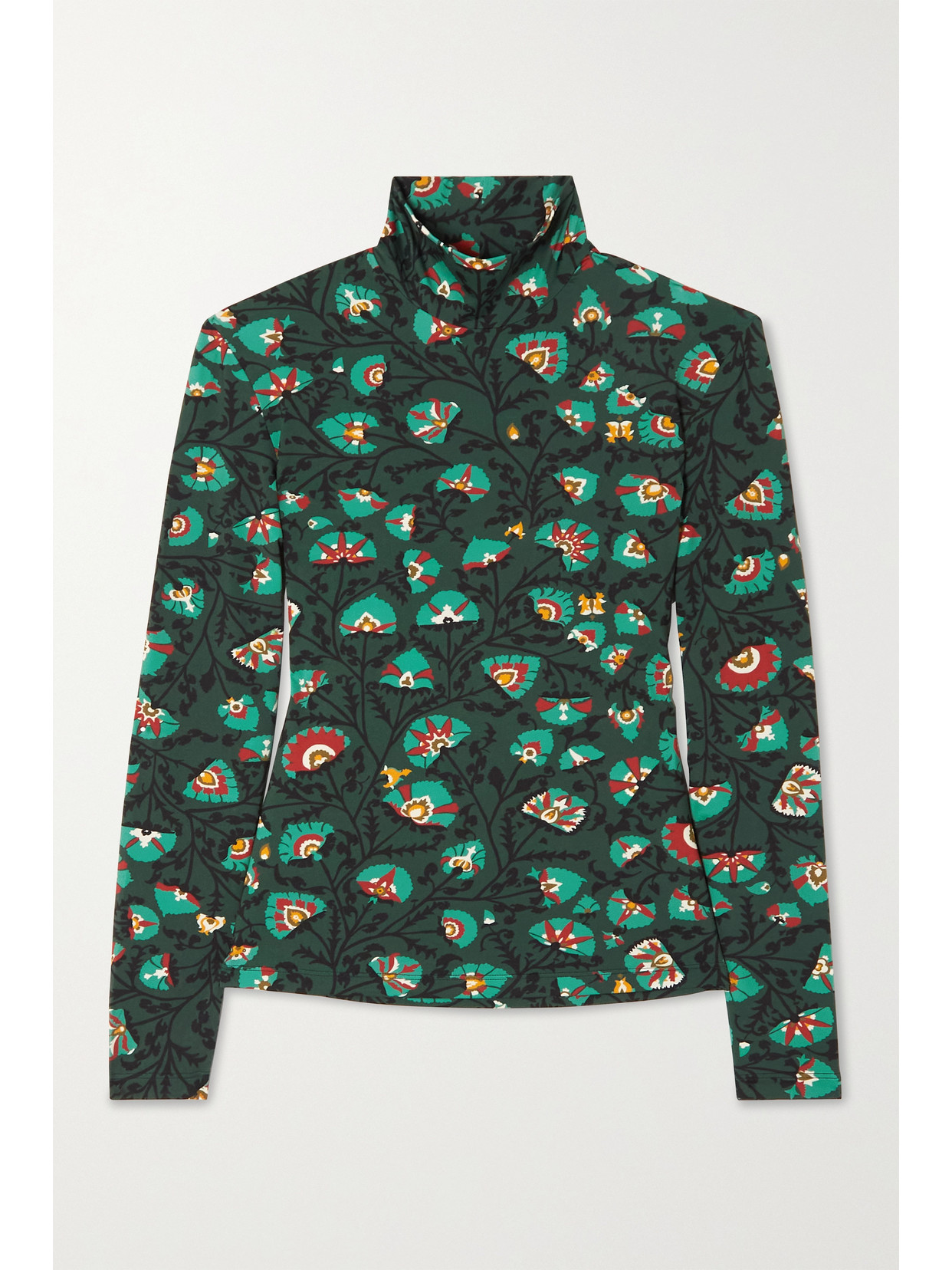 LA DOUBLEJ FLORAL-PRINT STRETCH-JERSEY TURTLENECK TOP