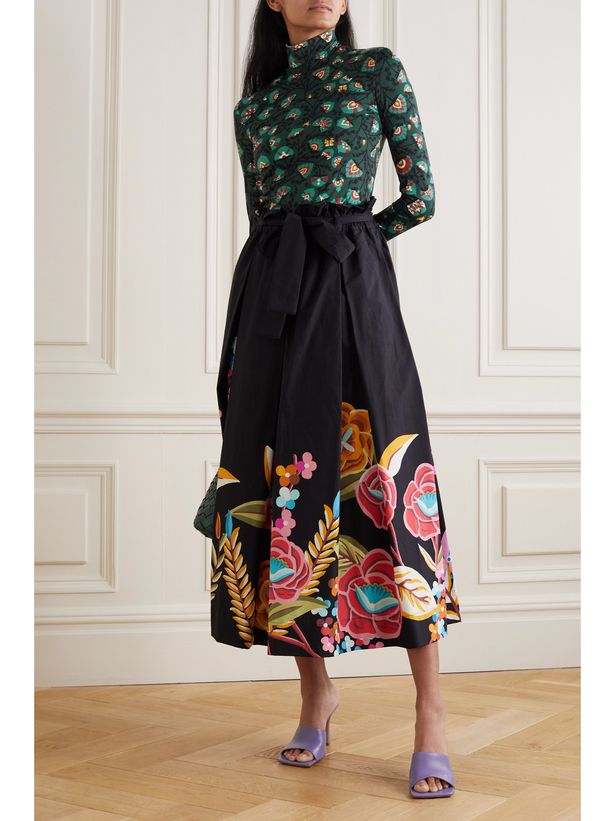 LA DOUBLEJ FLORAL-PRINT STRETCH-JERSEY TURTLENECK TOP