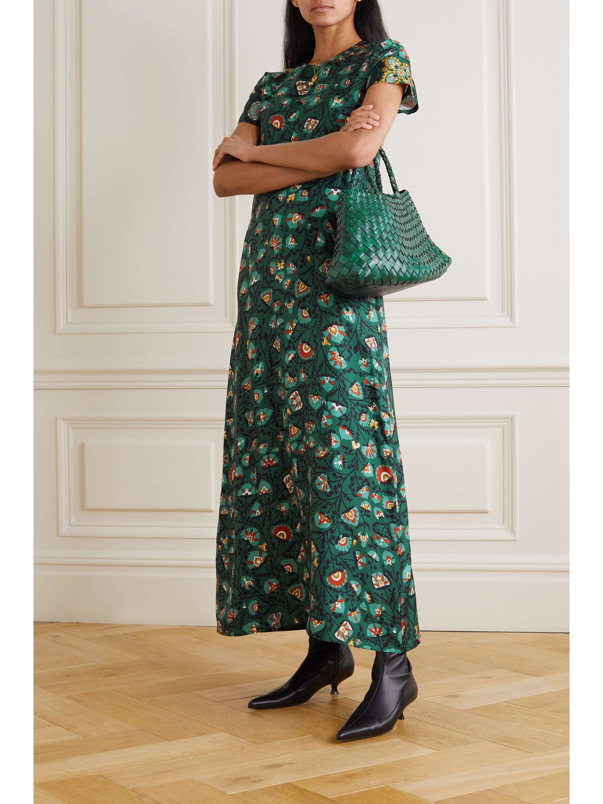 LA DOUBLEJ Floral-print silk-twill maxi dress