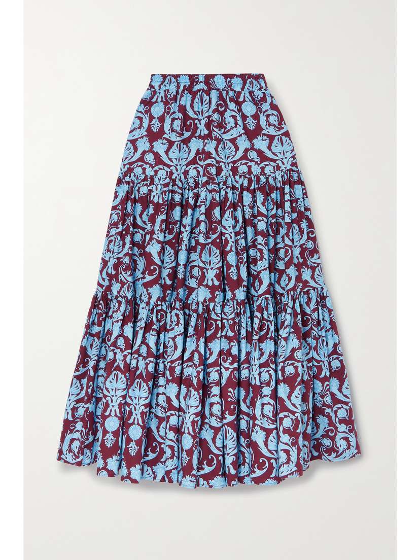 La DoubleJ Big Tiered Printed Cotton-poplin Maxi Skirt - x large