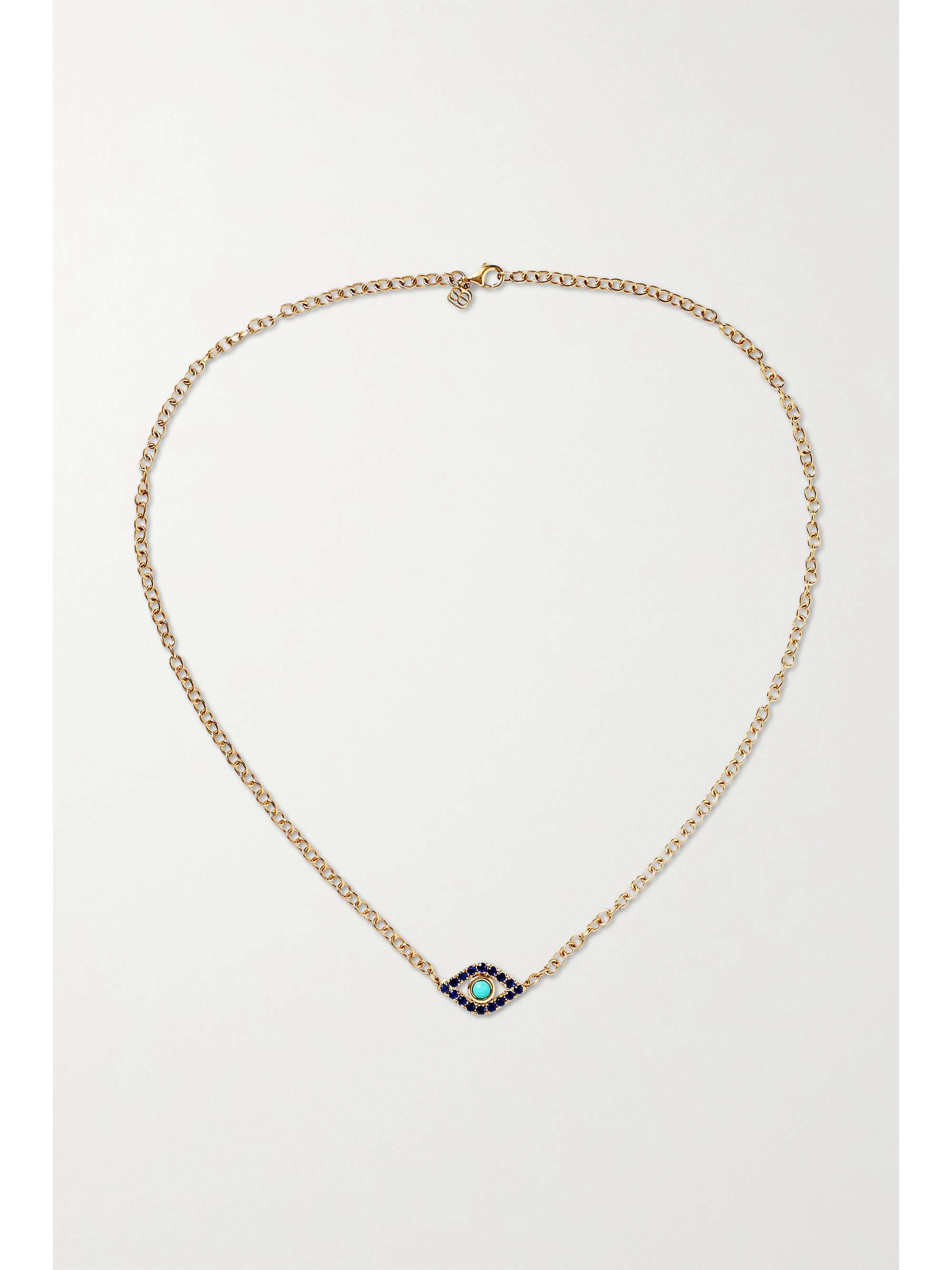 SYDNEY EVAN Extra Large Evil Eye 14-karat gold, sapphire and turquoise necklace