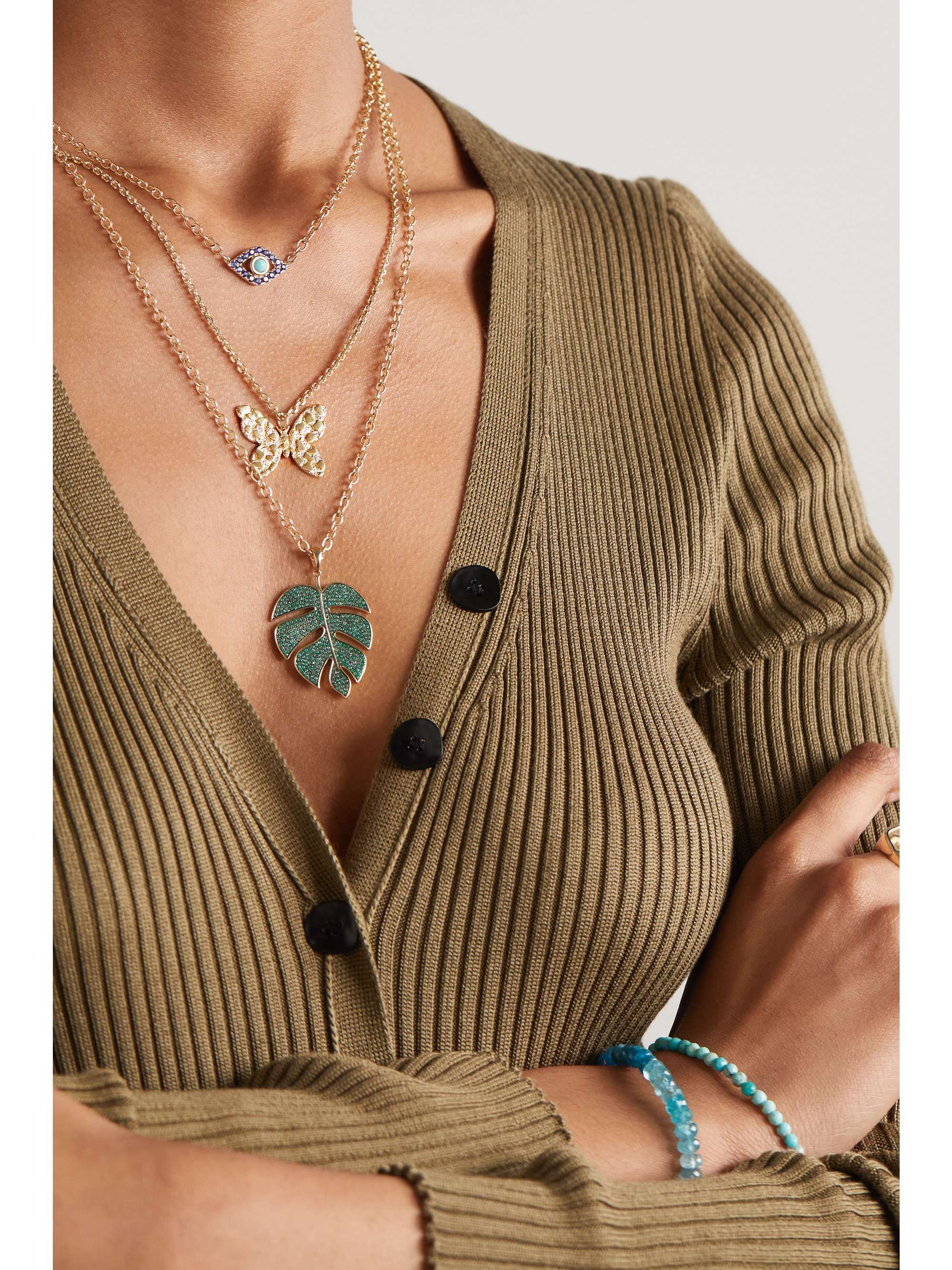 SYDNEY EVAN Large Butterfly 14-karat gold necklace