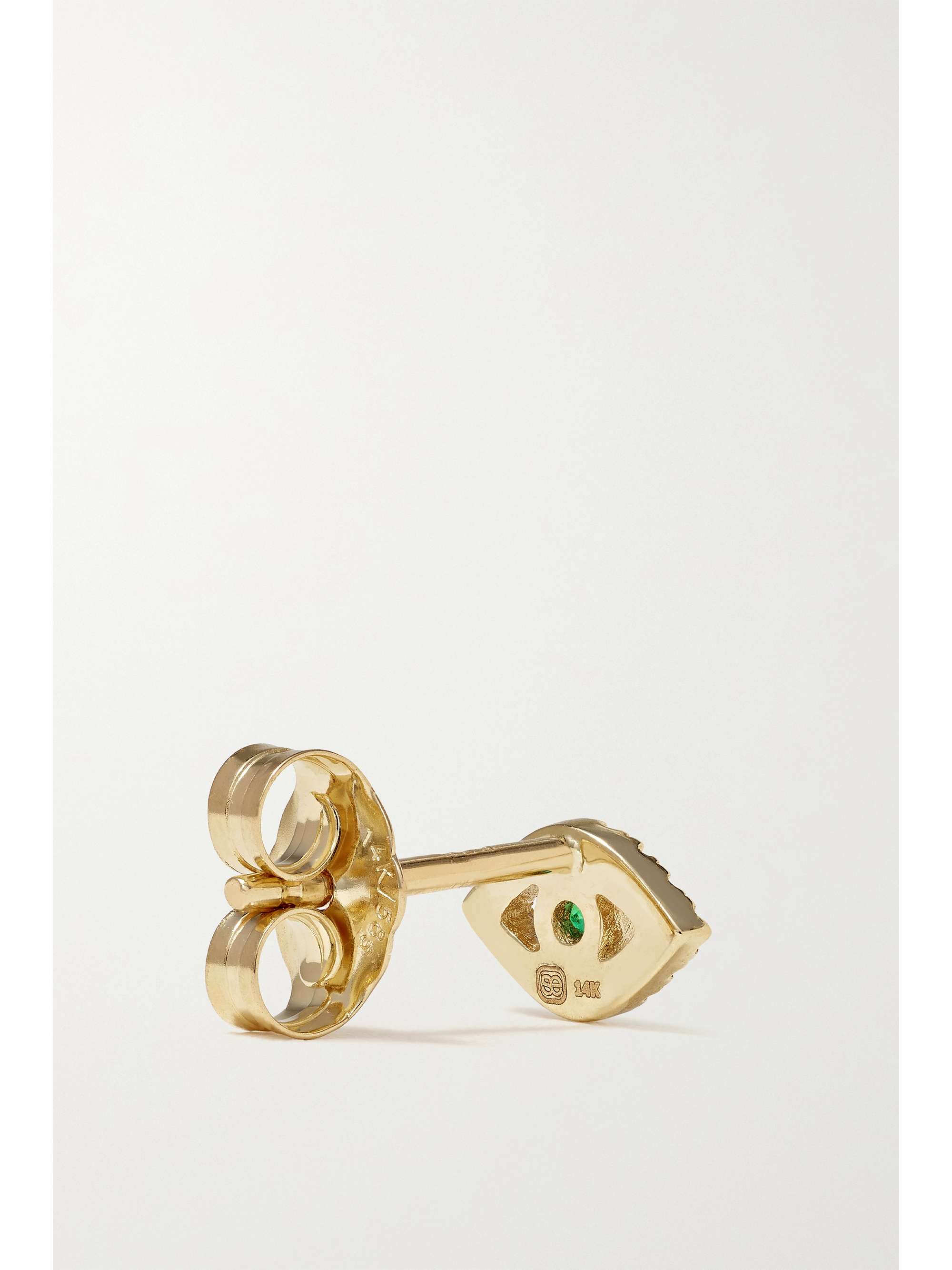 SYDNEY EVAN Small Evil Eye 14-karat gold, diamond and emerald earrings