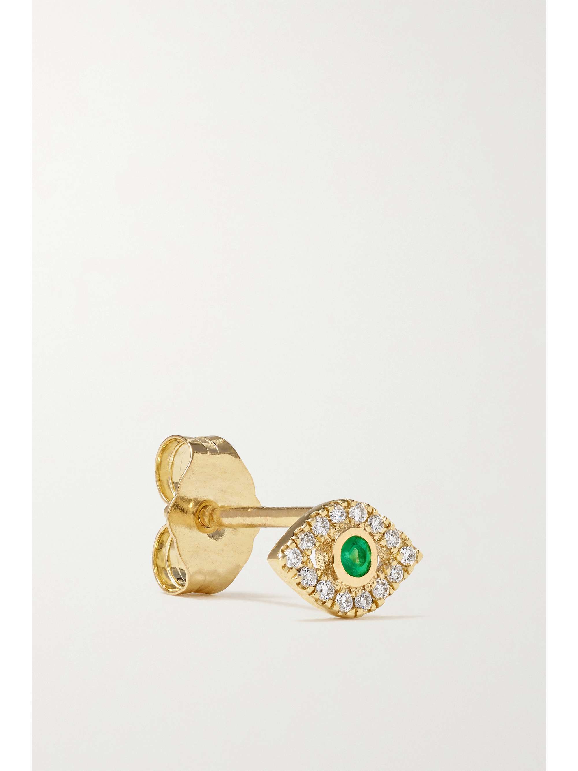 SYDNEY EVAN Small Evil Eye 14-karat gold, diamond and emerald earrings