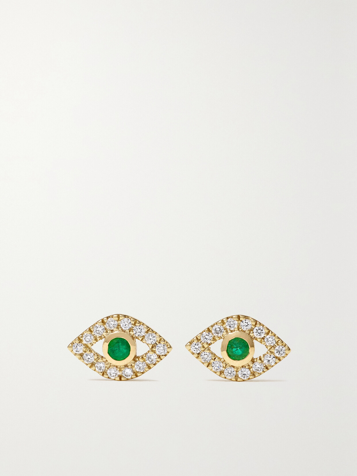 Sydney Evan Small Evil Eye 14-karat Gold, Diamond And Emerald Earrings