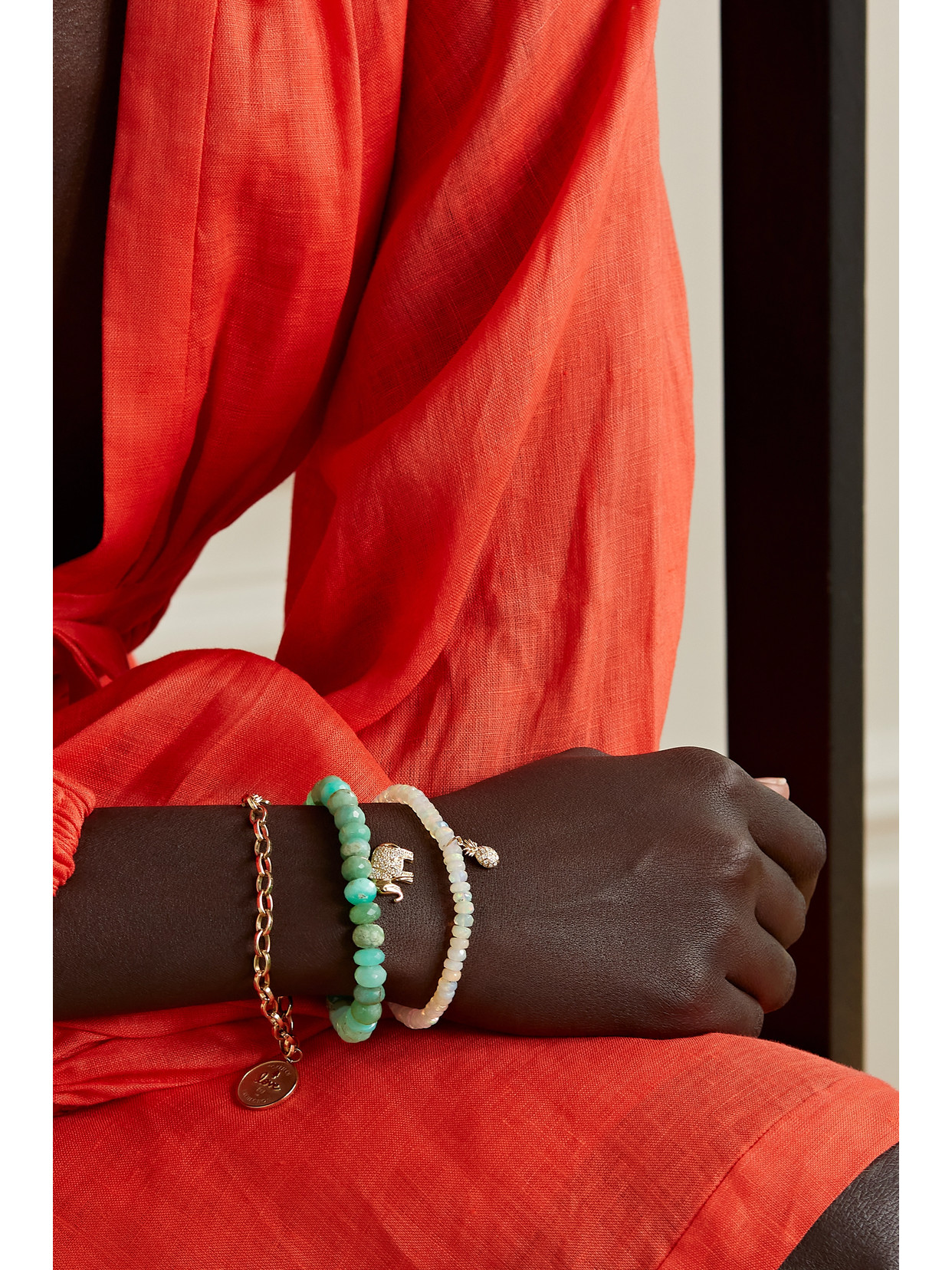 Sydney Evan Elephant 14-karat Gold, Chrysoprase And Diamond Bracelet In Gold