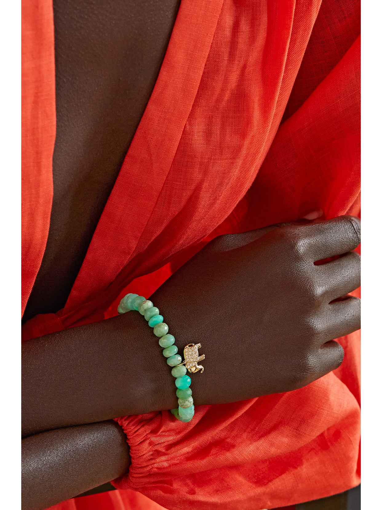 Sydney Evan Elephant 14-karat Gold, Chrysoprase And Diamond Bracelet In Gold