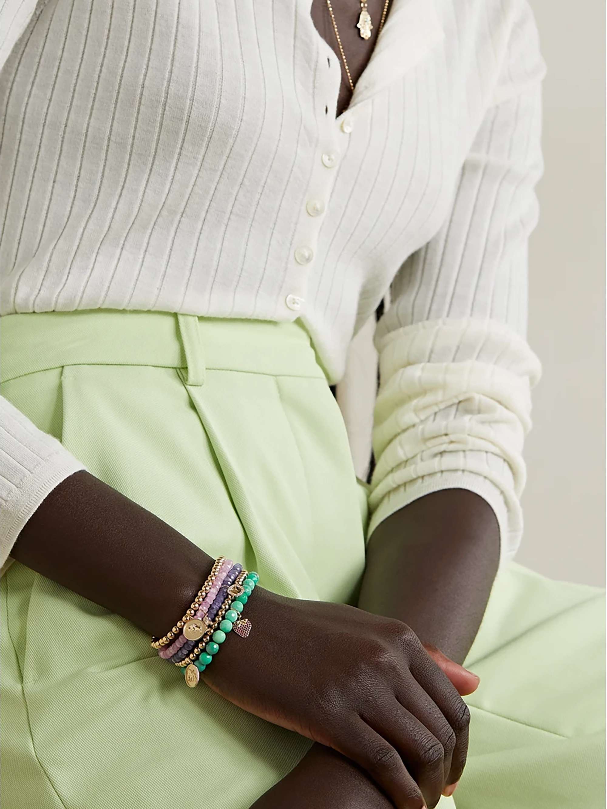 SYDNEY EVAN Palm Tree 14-karat gold multi-stone bracelet