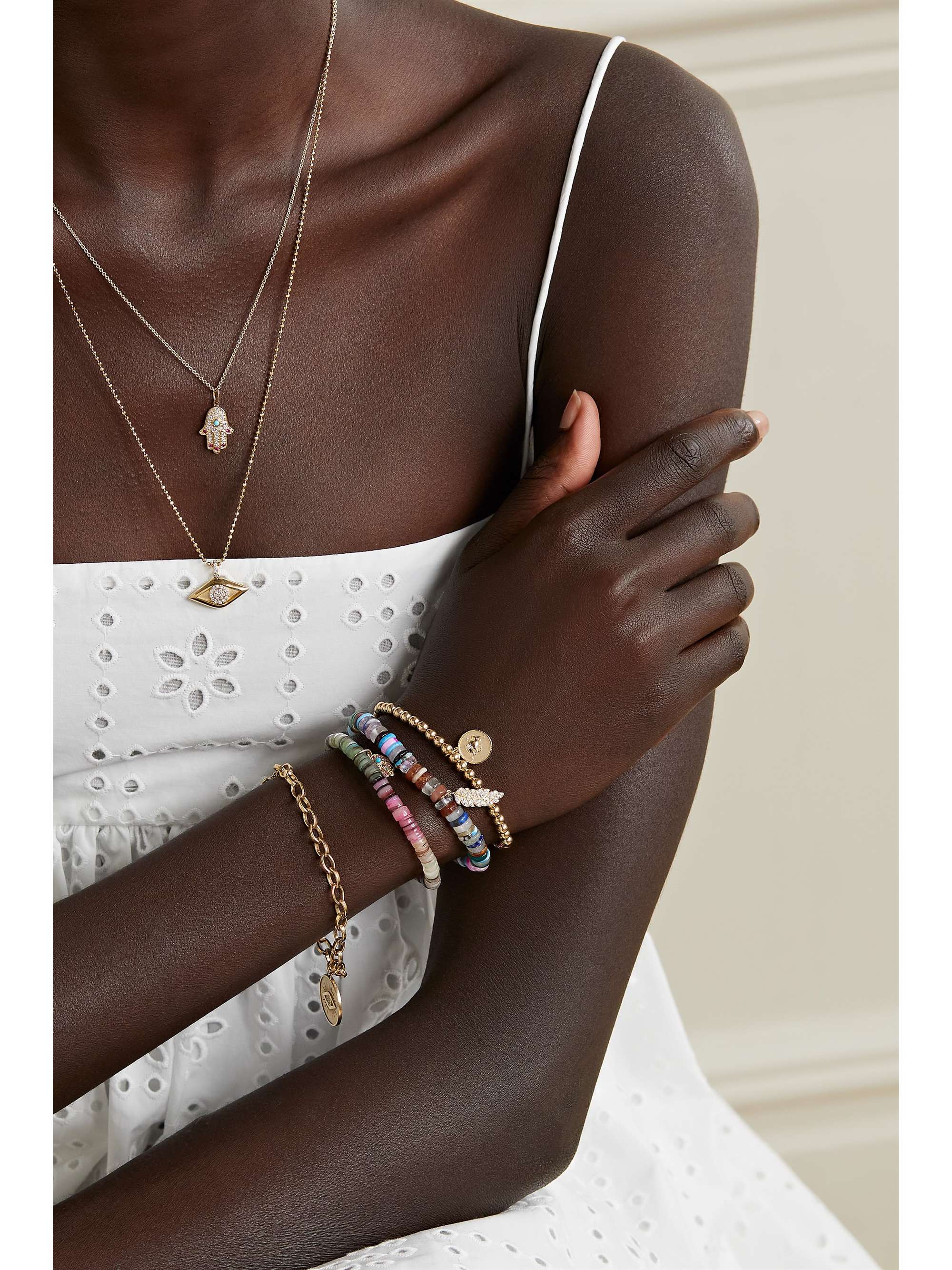 SYDNEY EVAN Palm Tree 14-karat gold multi-stone bracelet