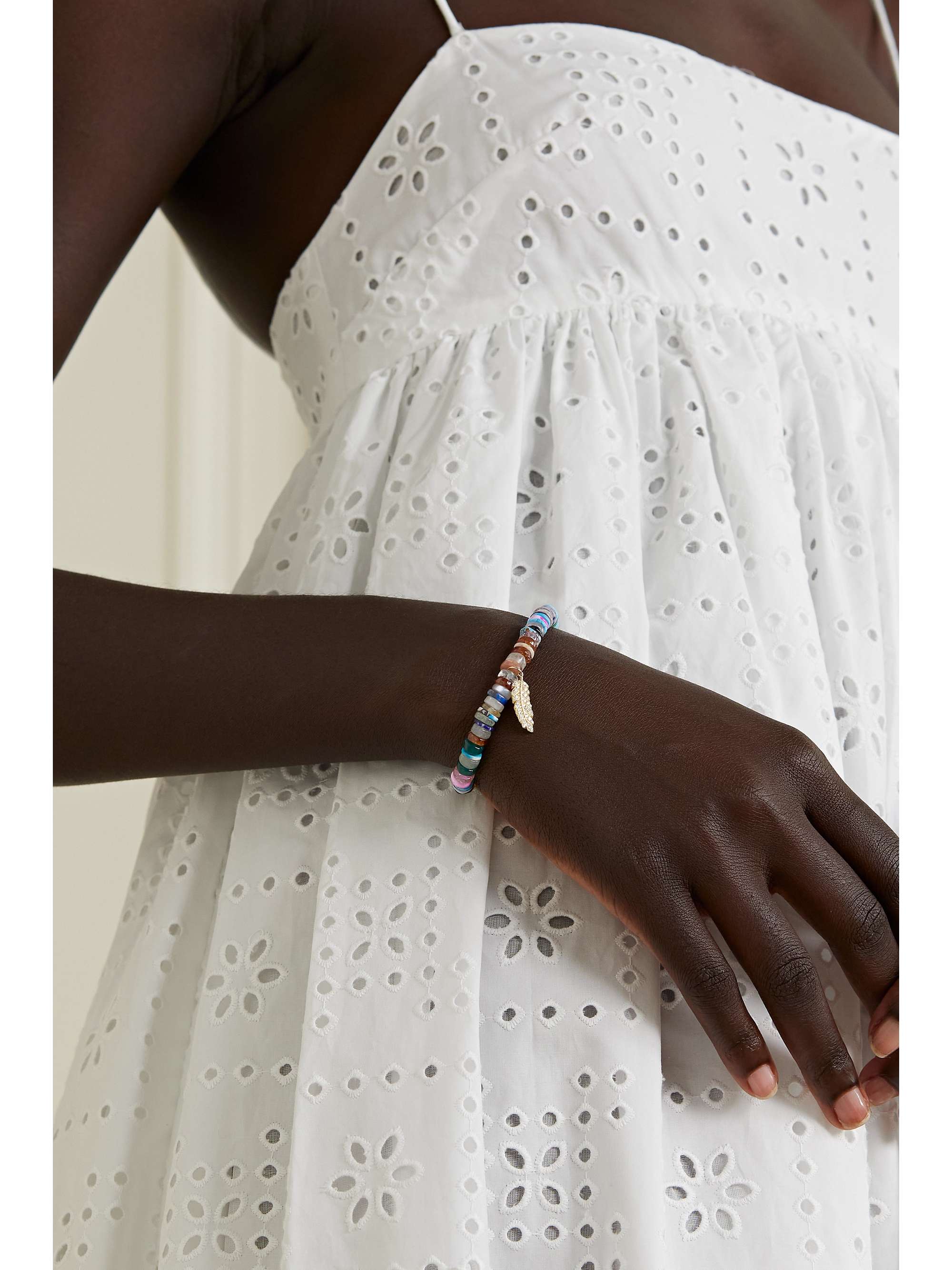 SYDNEY EVAN Palm Tree 14-karat gold multi-stone bracelet