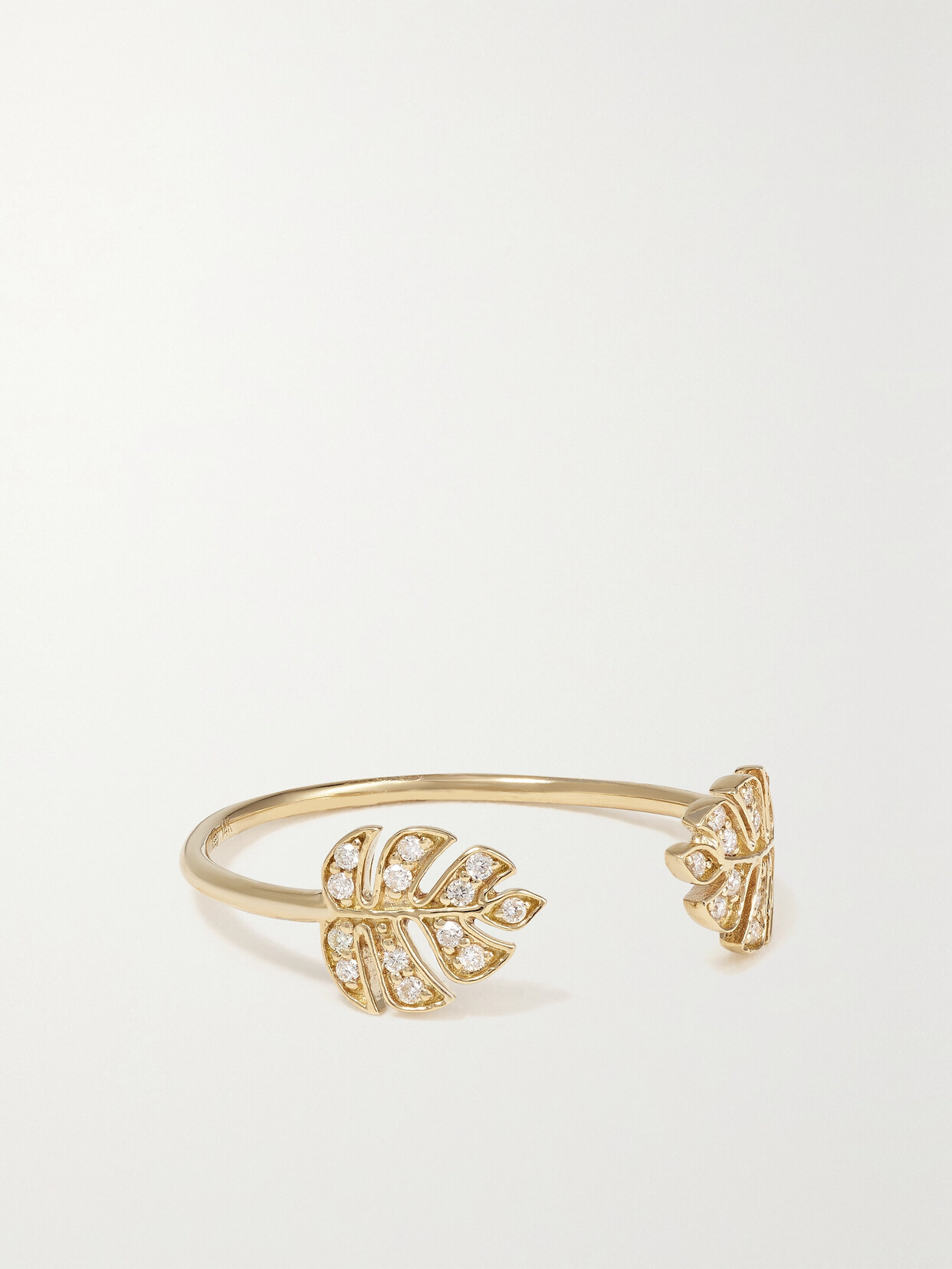 Sydney Evan Tiny Monstera Leaf 14-karat Gold Diamond Ring