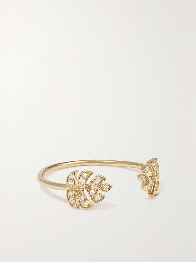 Sydney Evan Tiny Monstera Leaf 14-karat Gold Diamond Ring