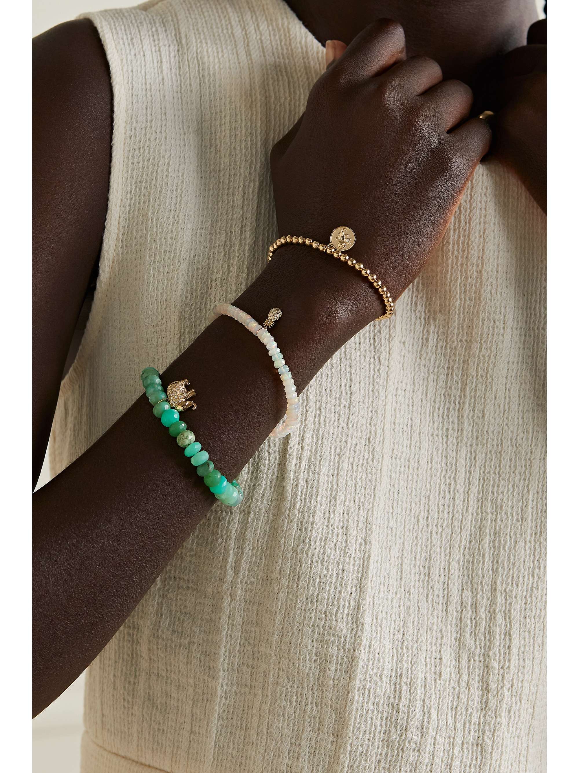 SYDNEY EVAN Mushroom 14-karat gold, enamel and opal bracelet