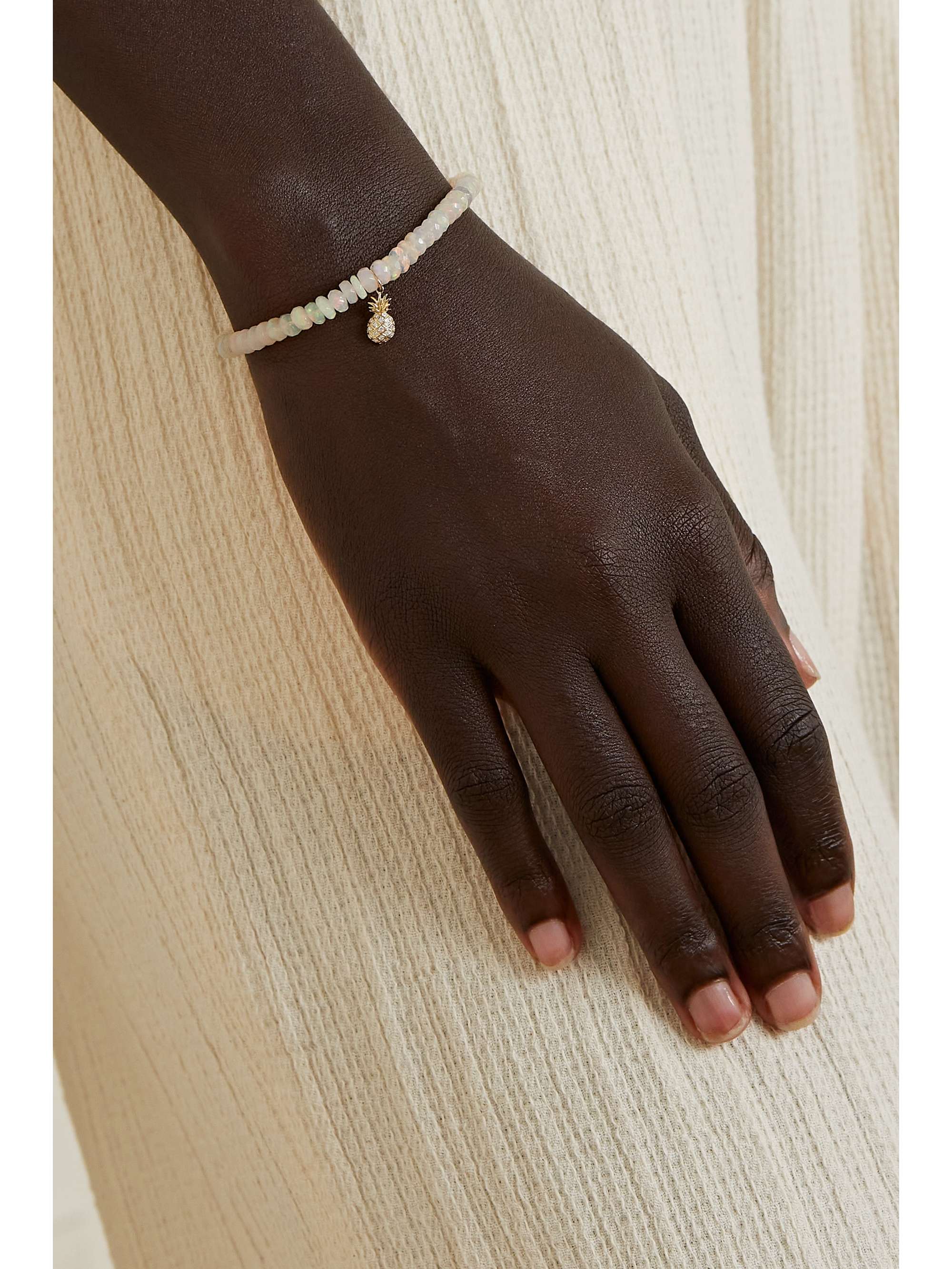 SYDNEY EVAN Mushroom 14-karat gold, enamel and opal bracelet