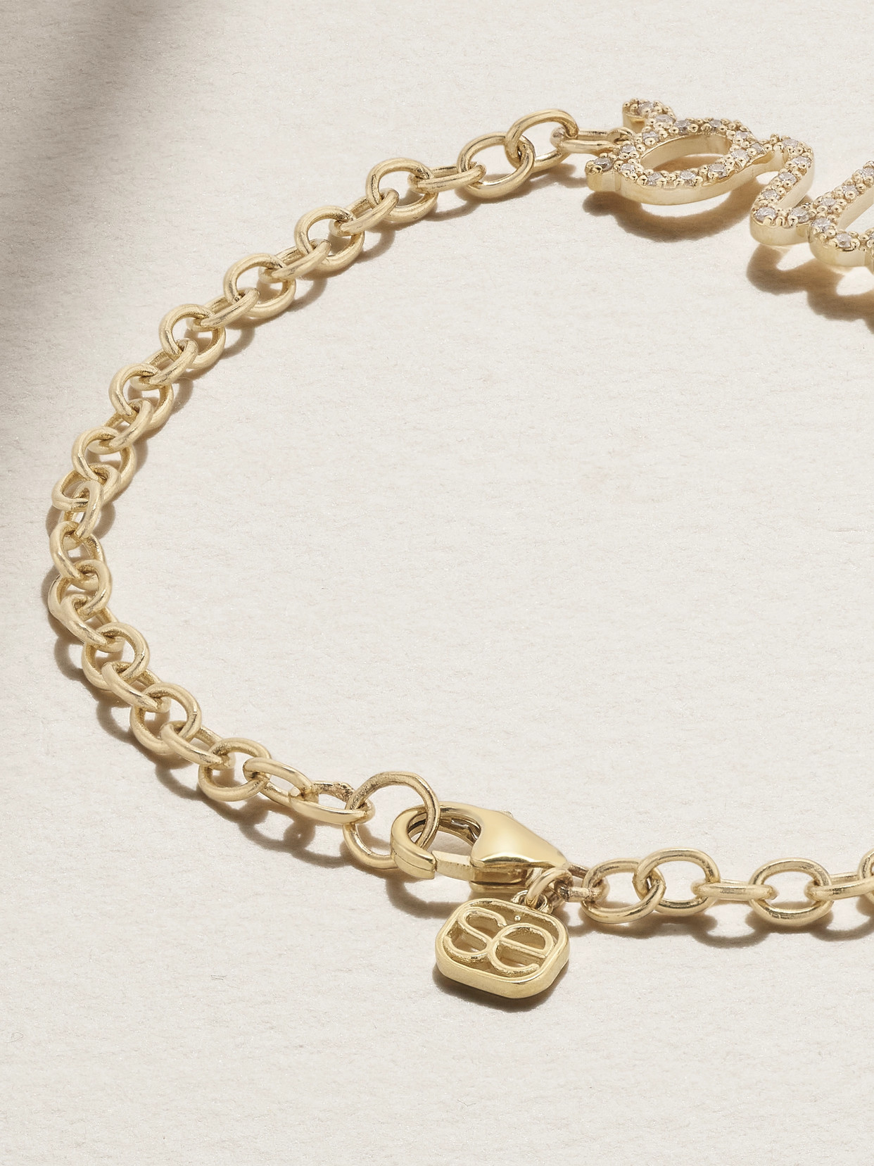 Sydney Evan Large Mama Script 18-karat Gold Diamond Bracelet In Gold
