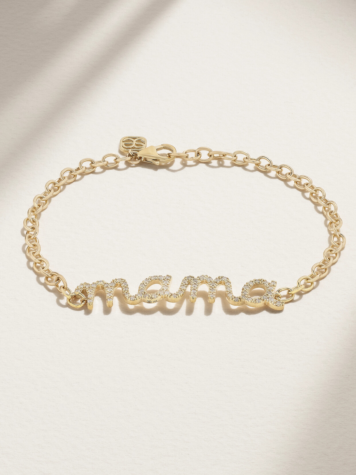 Sydney Evan Large Mama Script 18-karat Gold Diamond Bracelet In Gold
