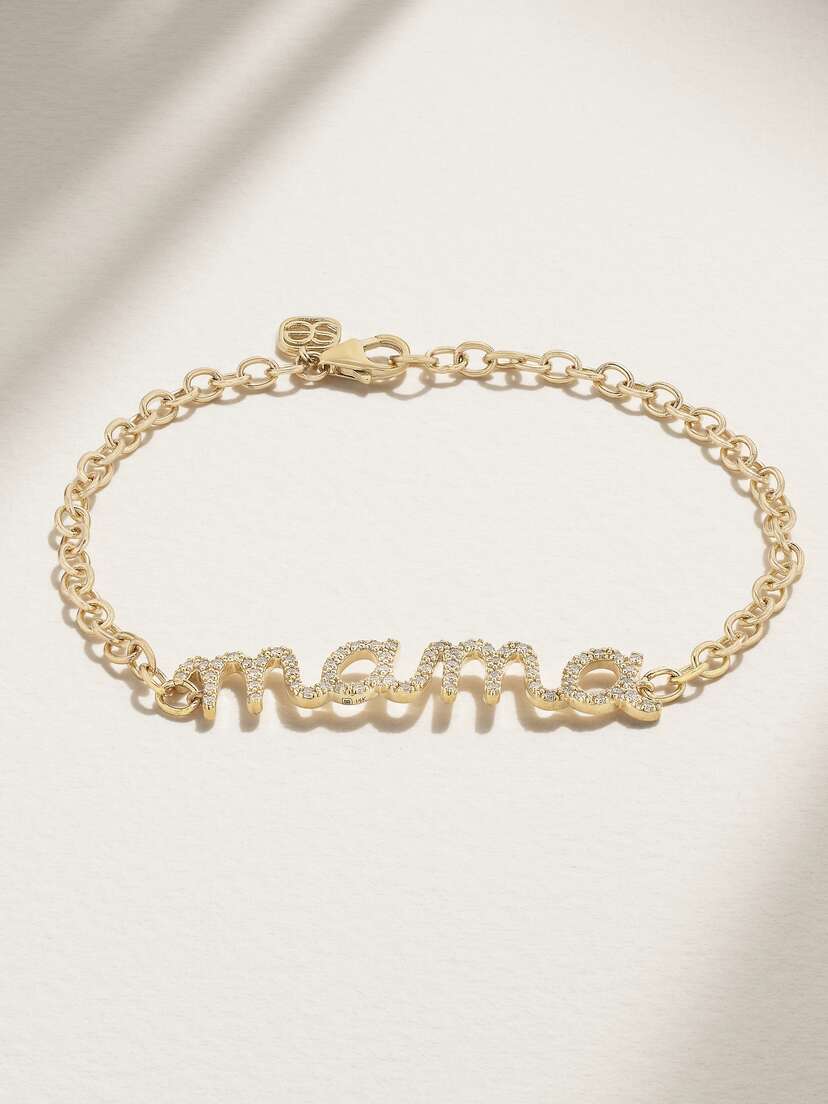 Sydney Evan Large Mama Script 14-karat Gold Diamond Bracelet