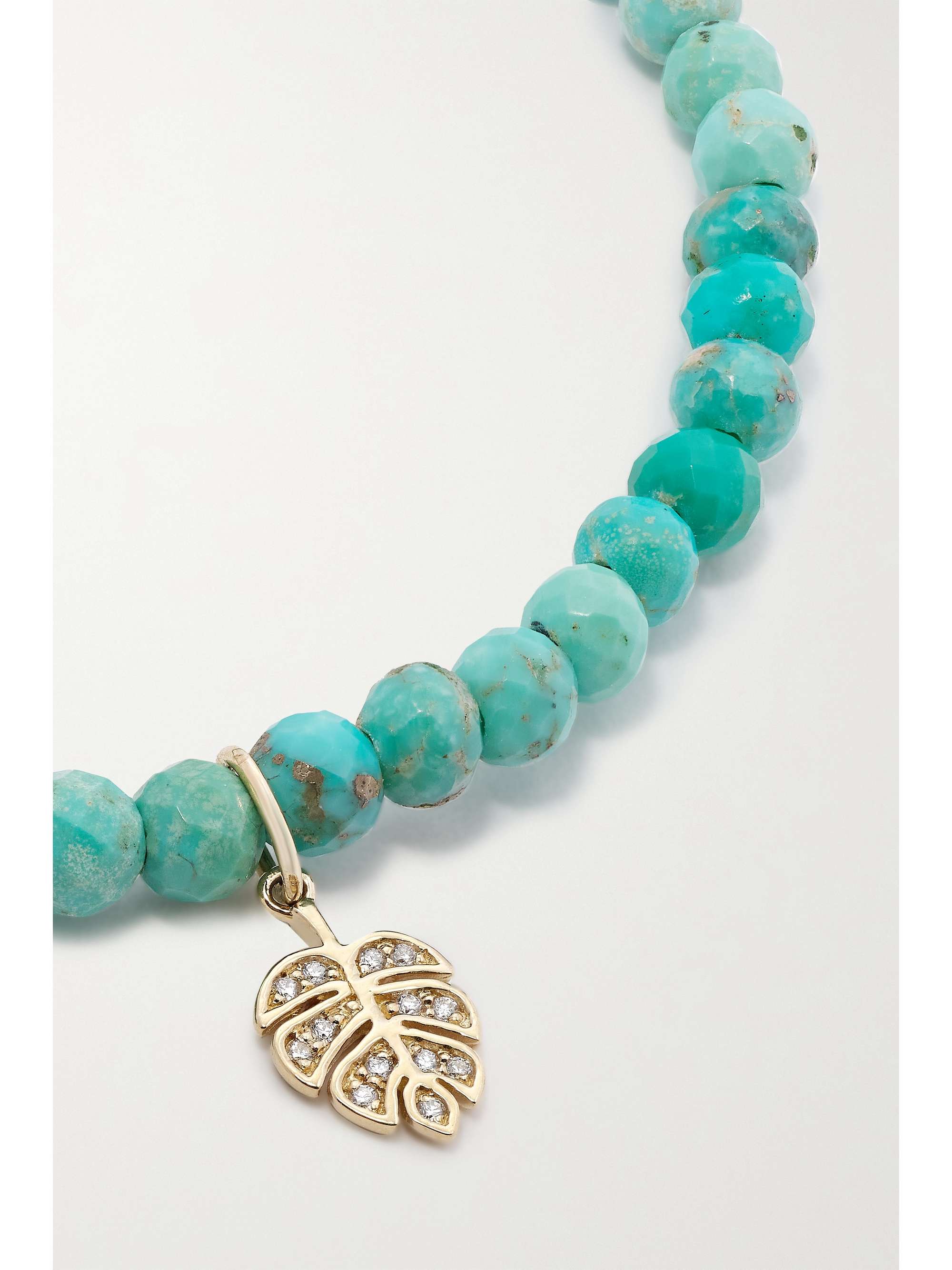 SYDNEY EVAN Tiny Monstera Leaf 14-karat gold multi-stone bracelet