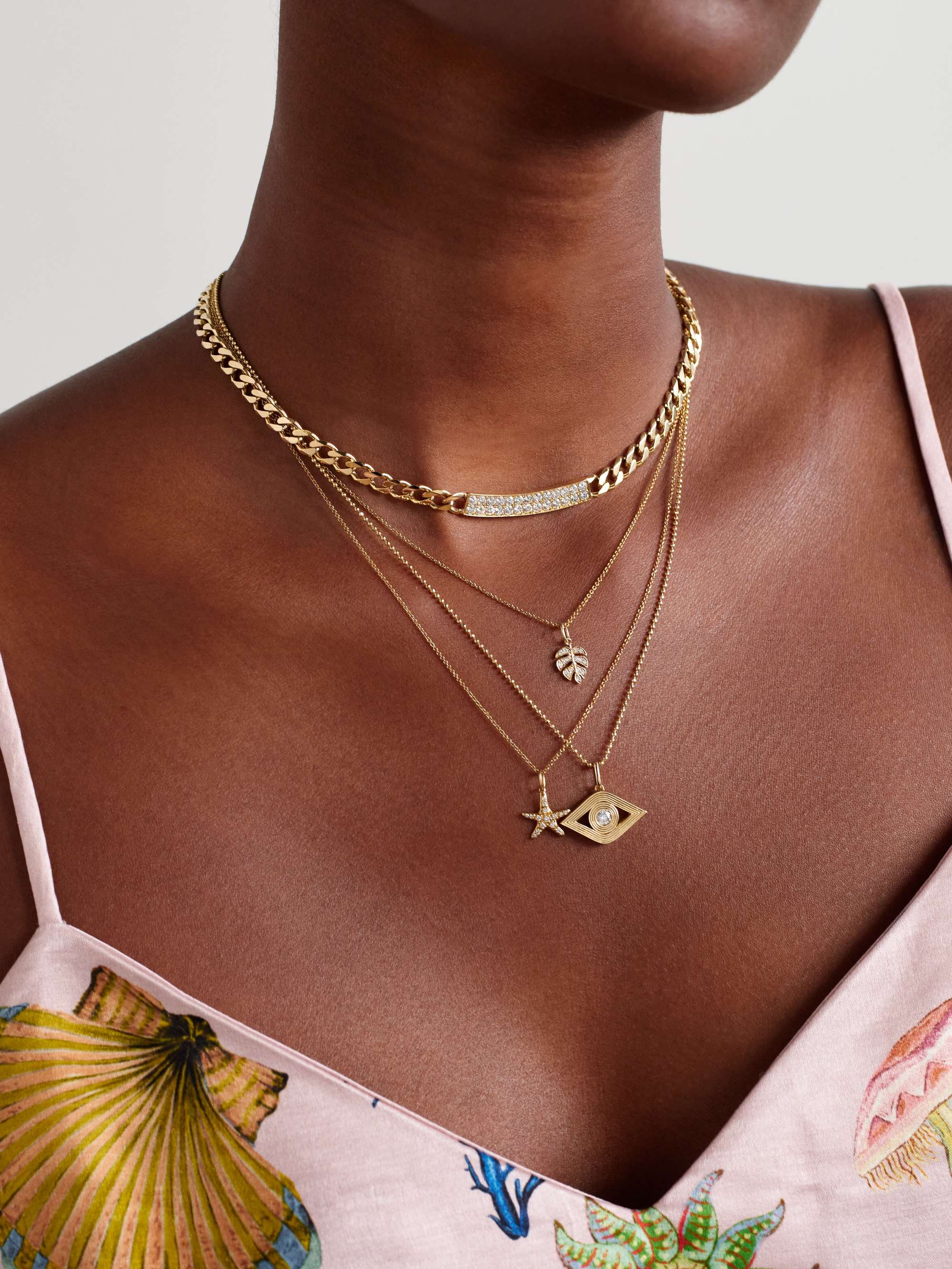 SYDNEY EVAN Small Monstera Leaf 14-karat gold diamond necklace