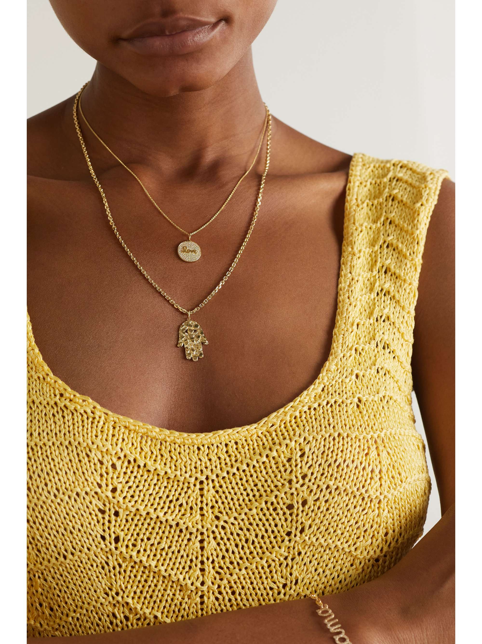 SYDNEY EVAN Large Hamsa 14-karat gold necklace
