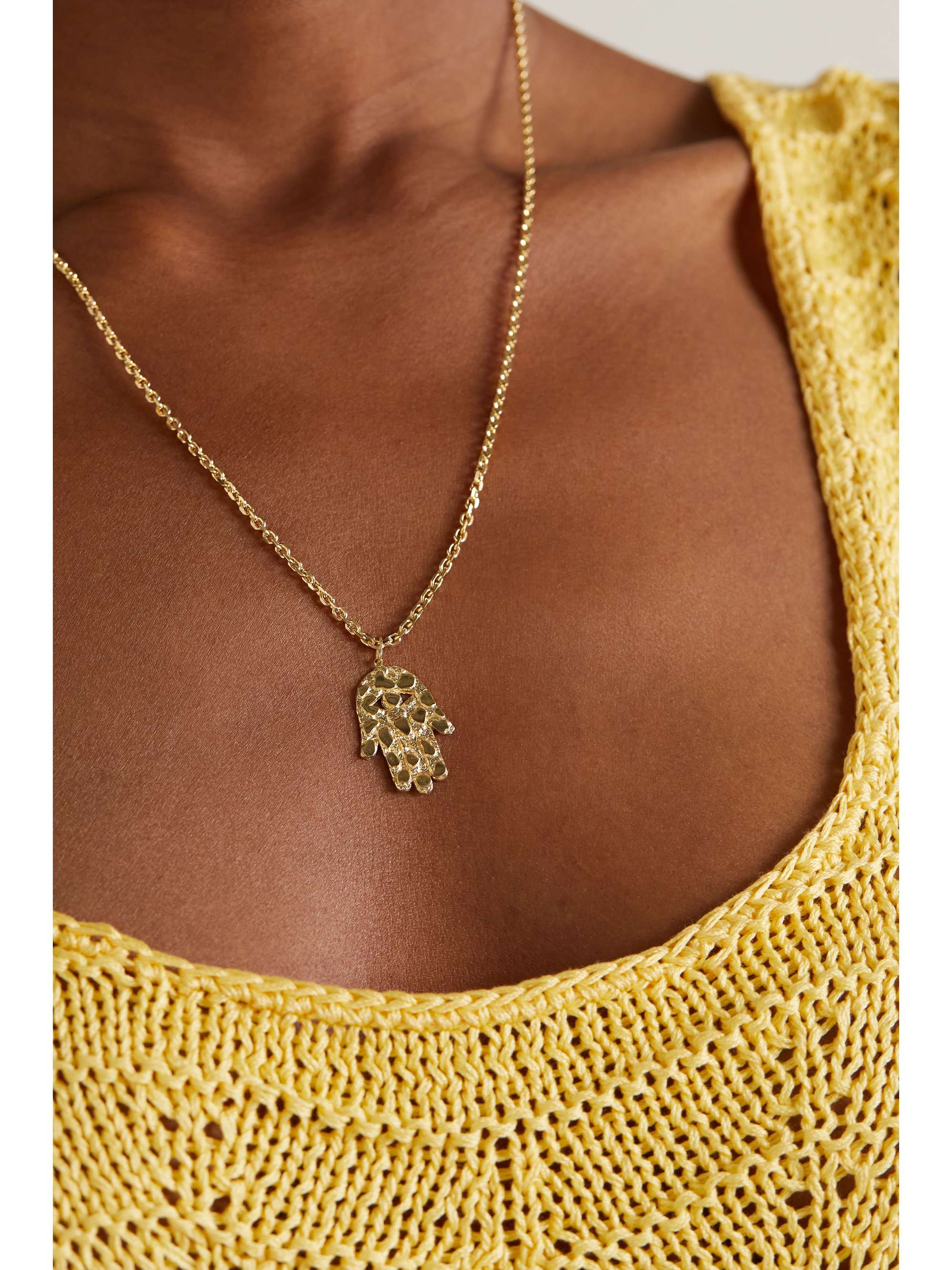 SYDNEY EVAN Large Hamsa 14-karat gold necklace
