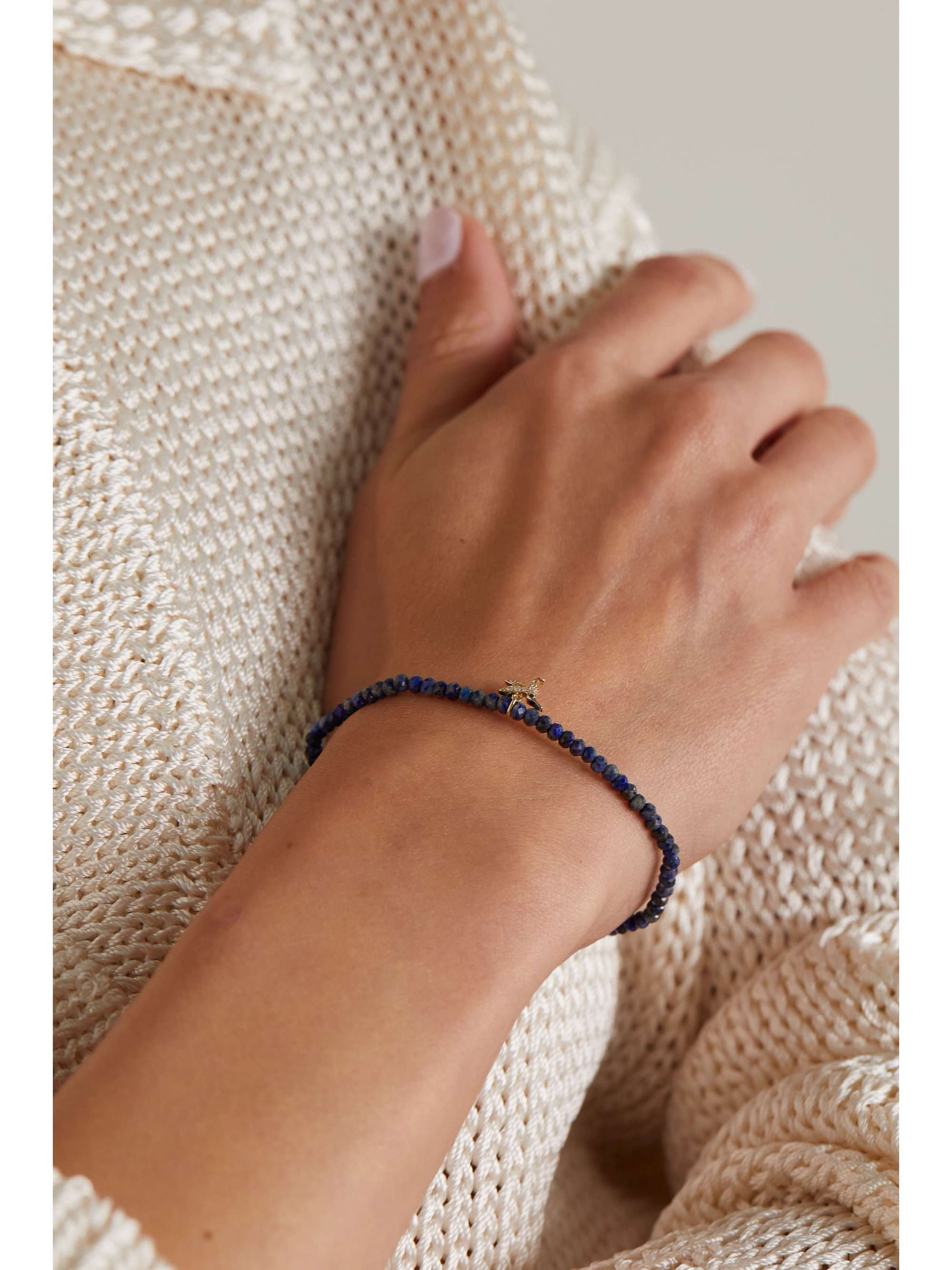 SYDNEY EVAN Tiny Monstera Leaf 14-karat gold multi-stone bracelet