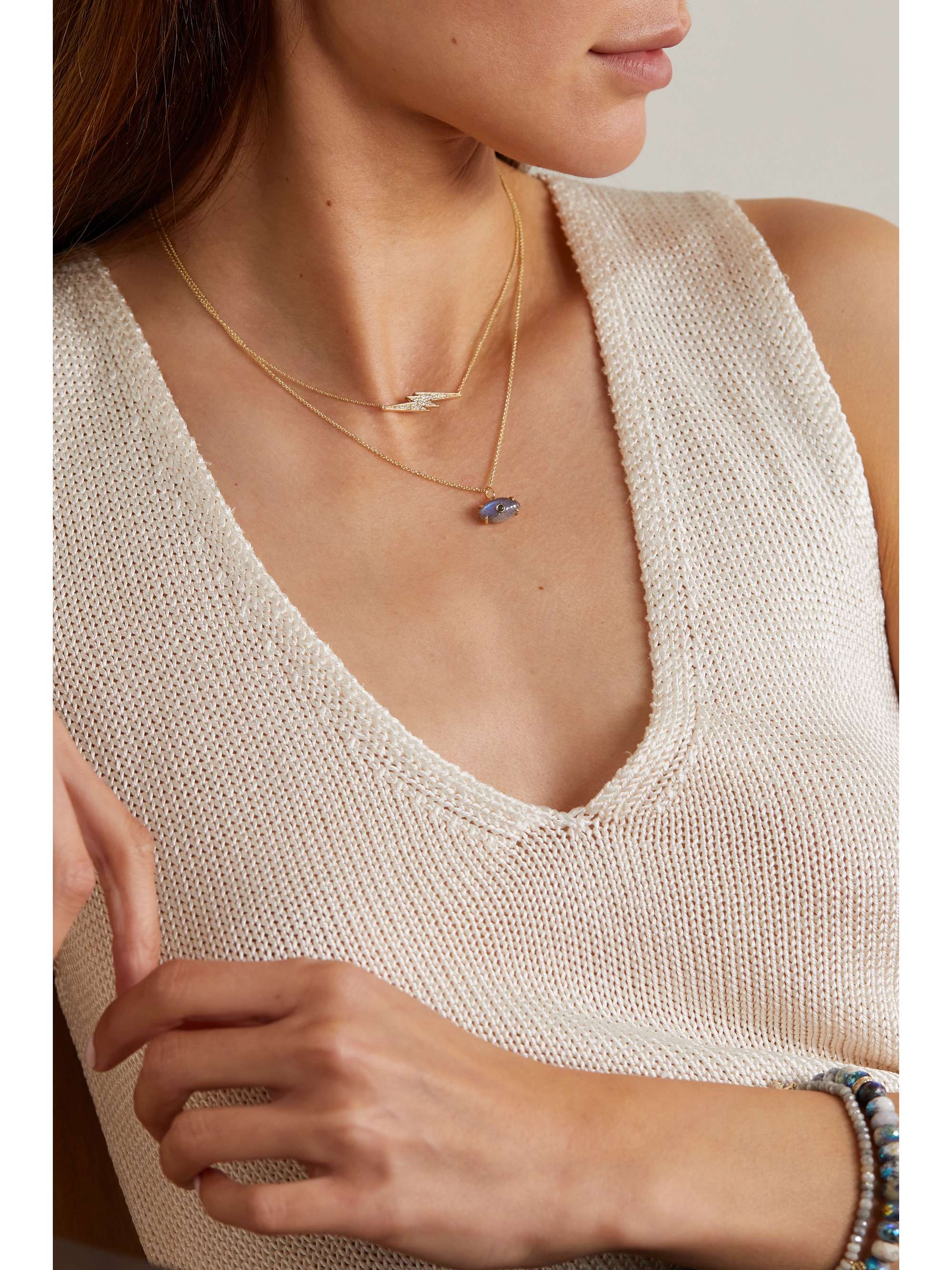 SYDNEY EVAN 14-karat gold, labradorite and sapphire necklace