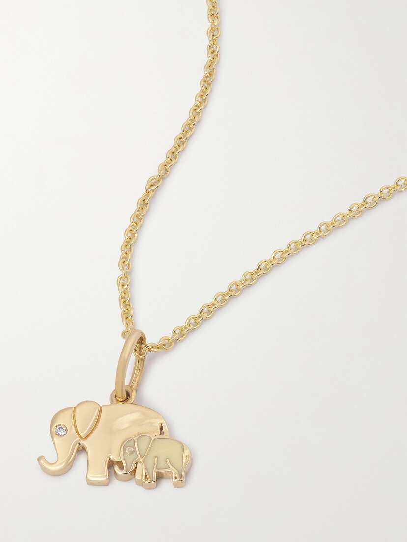 Sydney Evan Elephant Family 14-karat , Enamel And Diamond Necklace