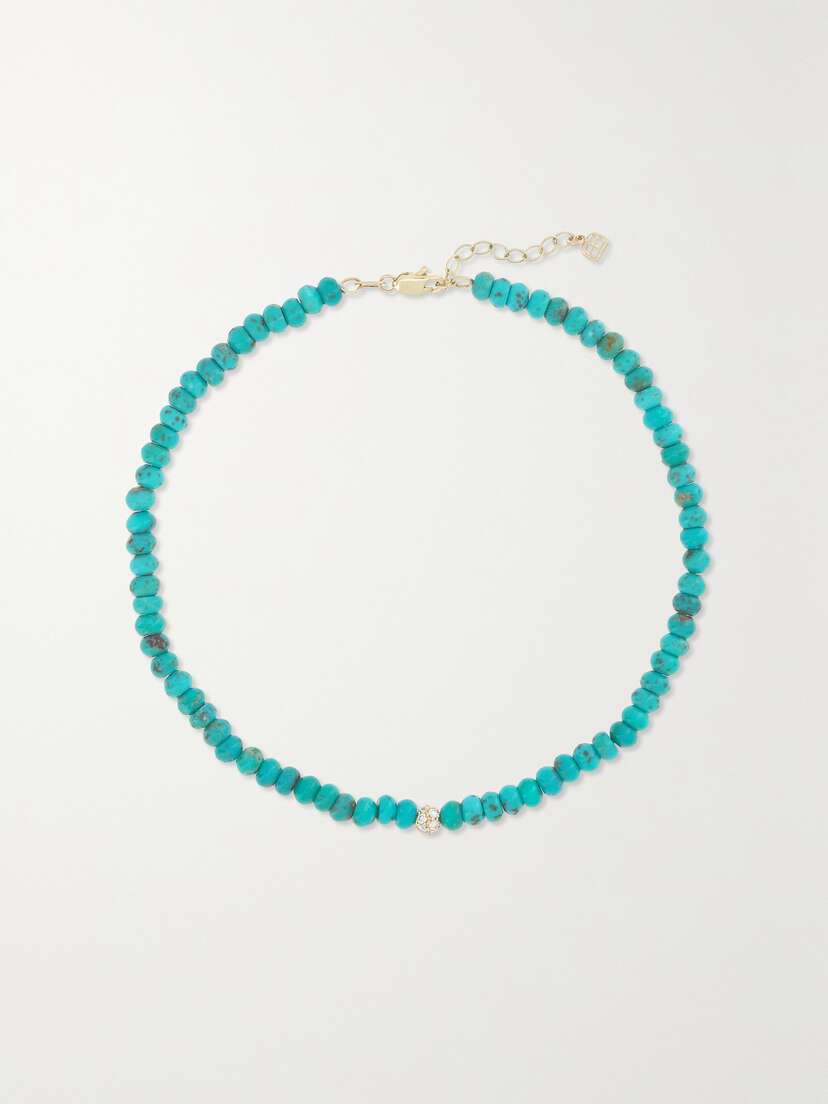 Sydney Evan 14-karat Gold, Turquoise And Diamond Anklet