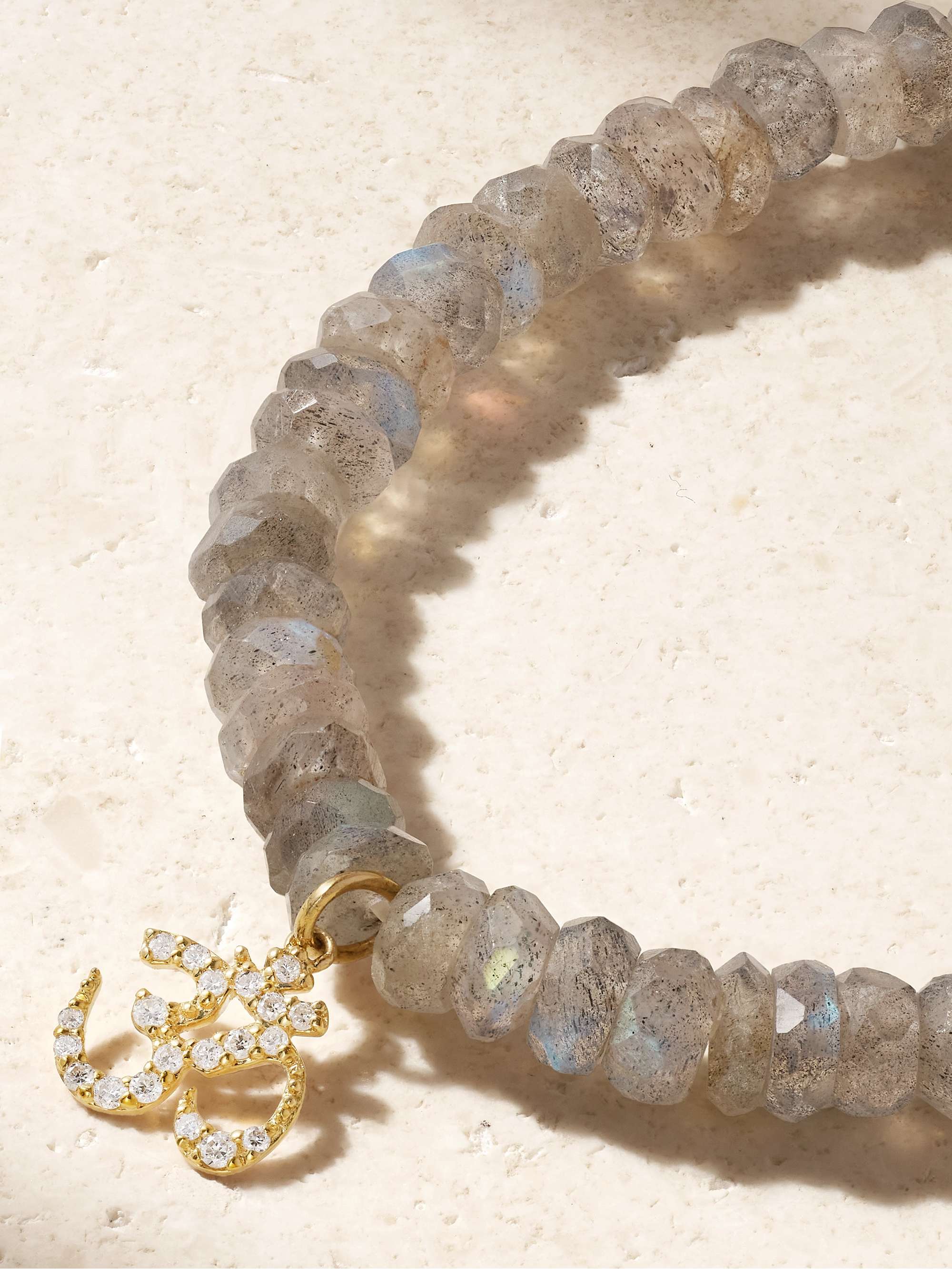 SYDNEY EVAN Small Om 14-karat gold, labradorite and diamond bracelet